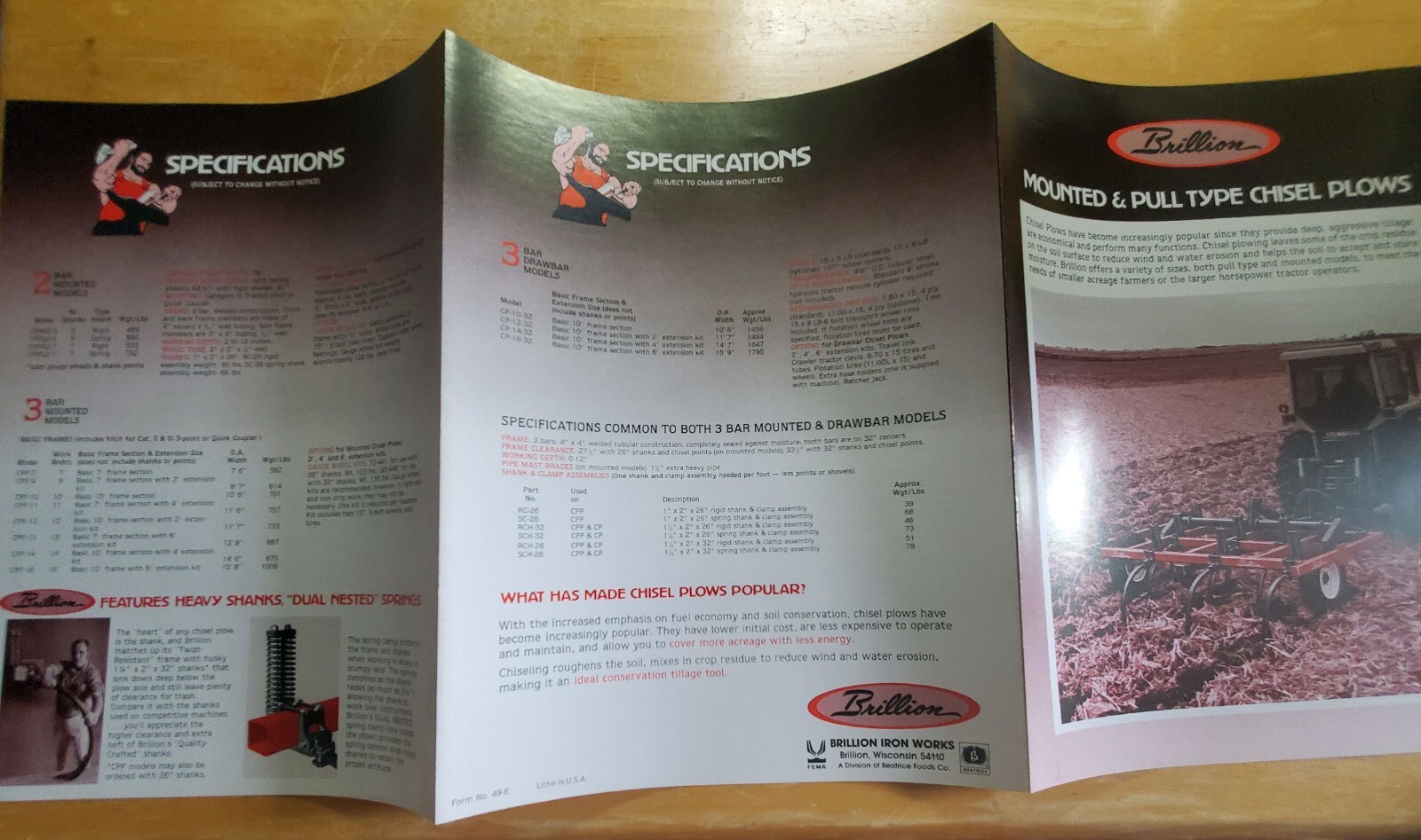Brillion Mounted & Pull Type Chisel Plows Sales Brochure Pamphlet Specifications