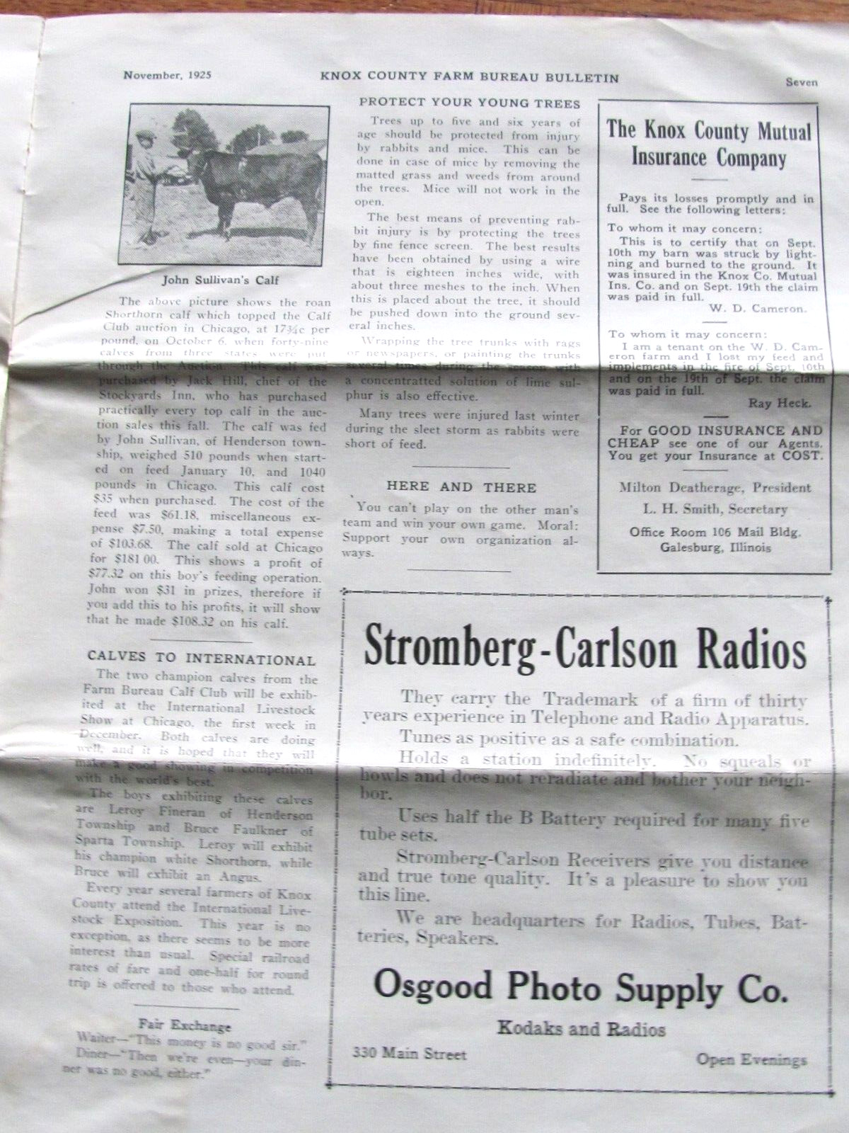 1925 KNOX COUNTY GALESBURG ILLINOIS FARM BUREAU MEMBER NEWSPAPER