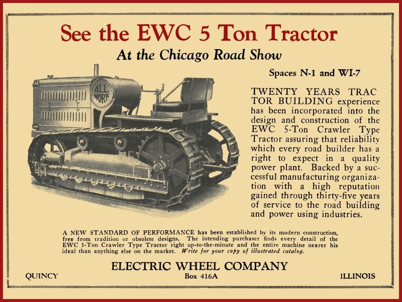 1927 Electric Wheel Co. NEW Metal Sign: EWC 5 Ton Crawler Tractor – Quincy, IL