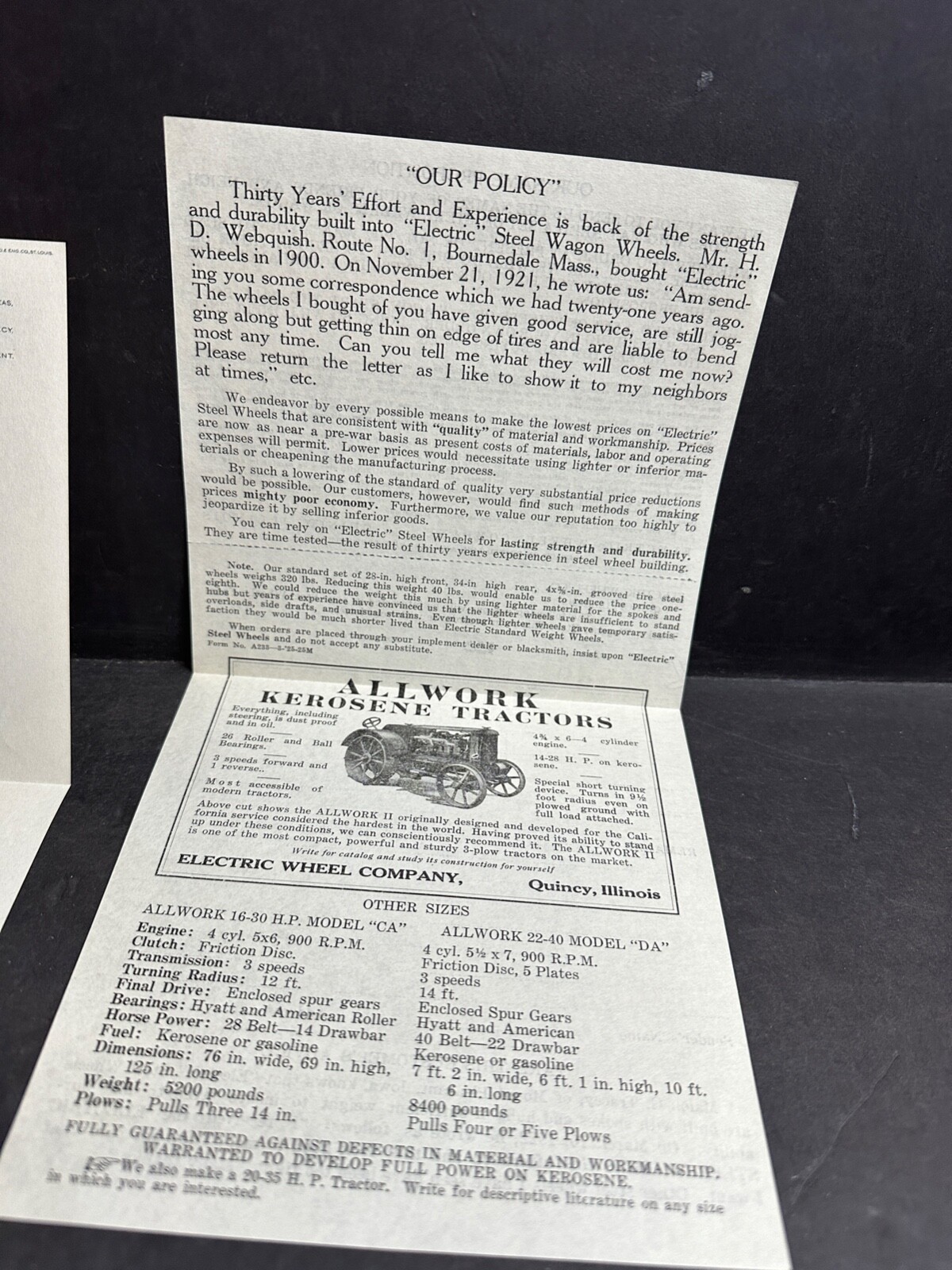 Vintage Electric Wheel Bryson Farm Truck Wagon Brochure/Poster, Circa 1920?