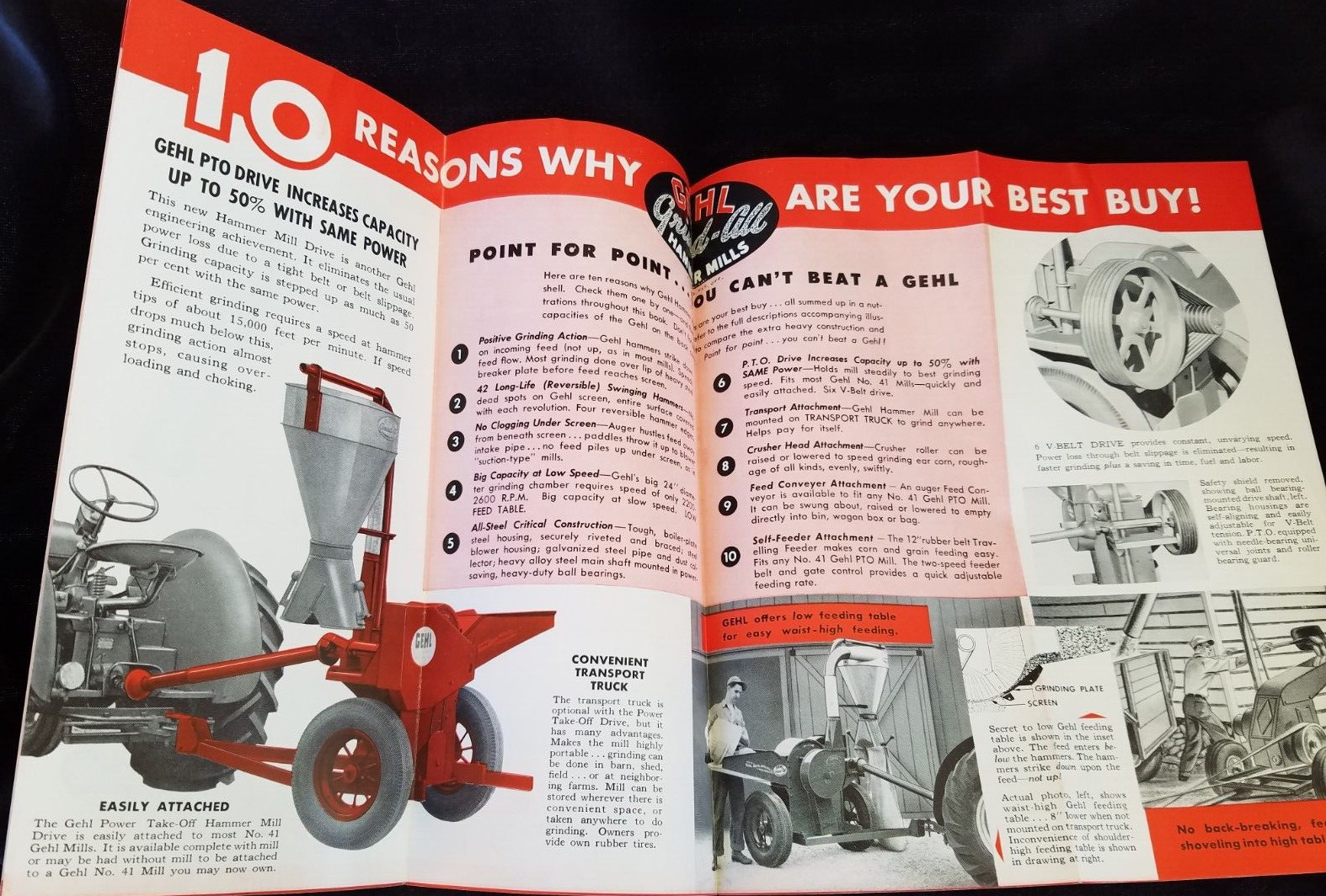 1956 Advertising Brochure GEHL Grind-All Hammer Mills Livestock Feed West Bend