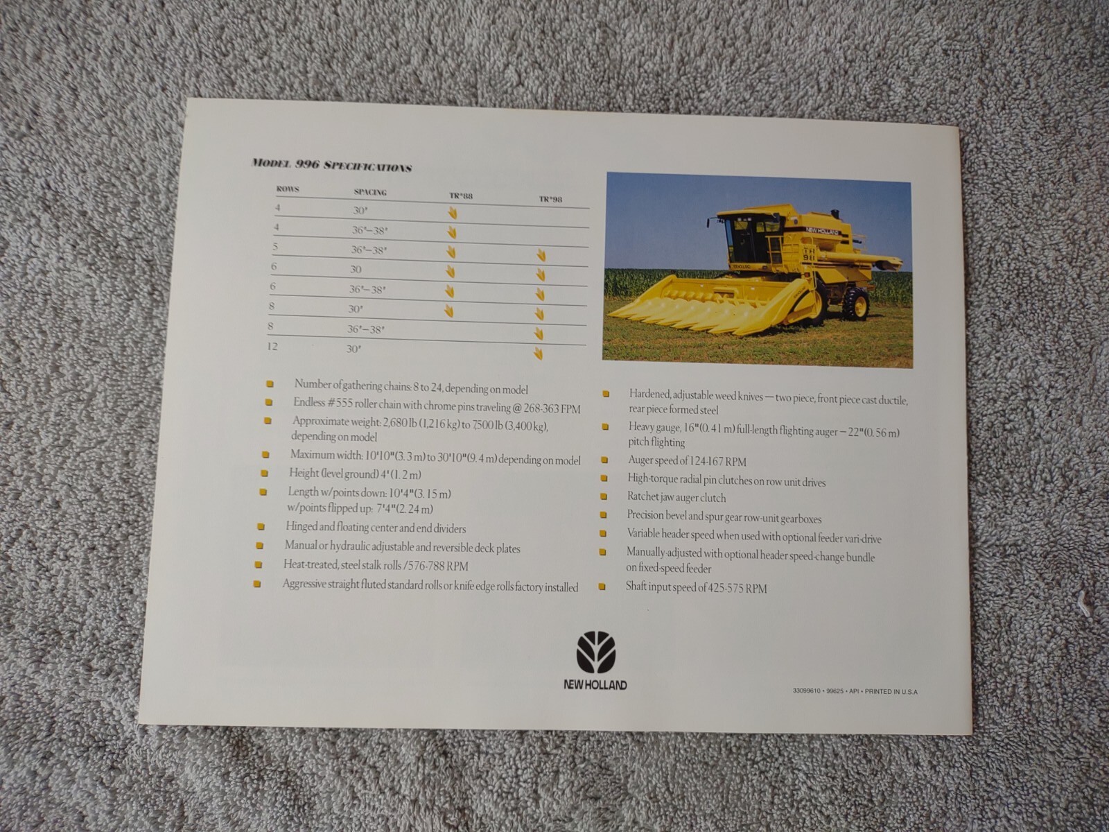New Holland 996 Corn Head Sales Brochures. Lot Of 15.