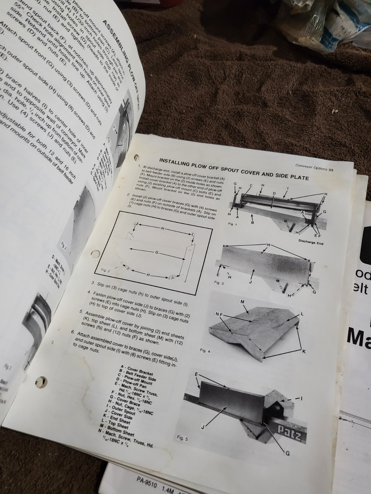 1990 Vintage Patz 8916 Barn Belt Feeder MANUALS Parts & Operators – Pound, WI.