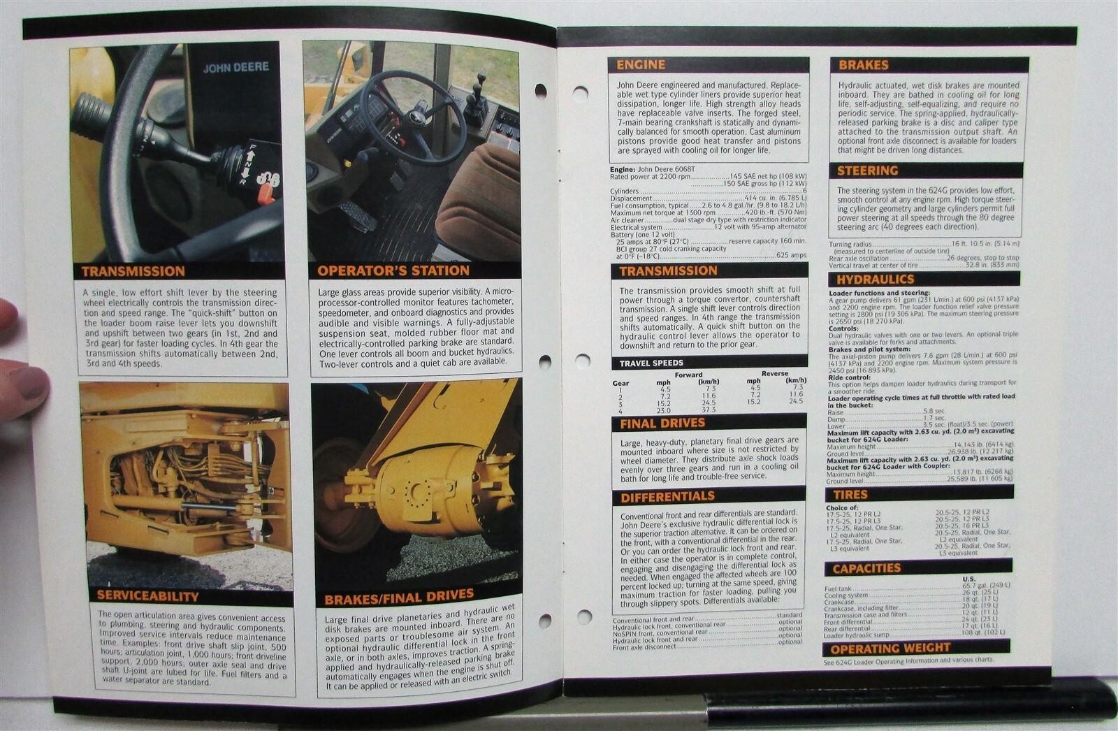1992 John Deere 624G Loader Specifications Construction Sale Brochure