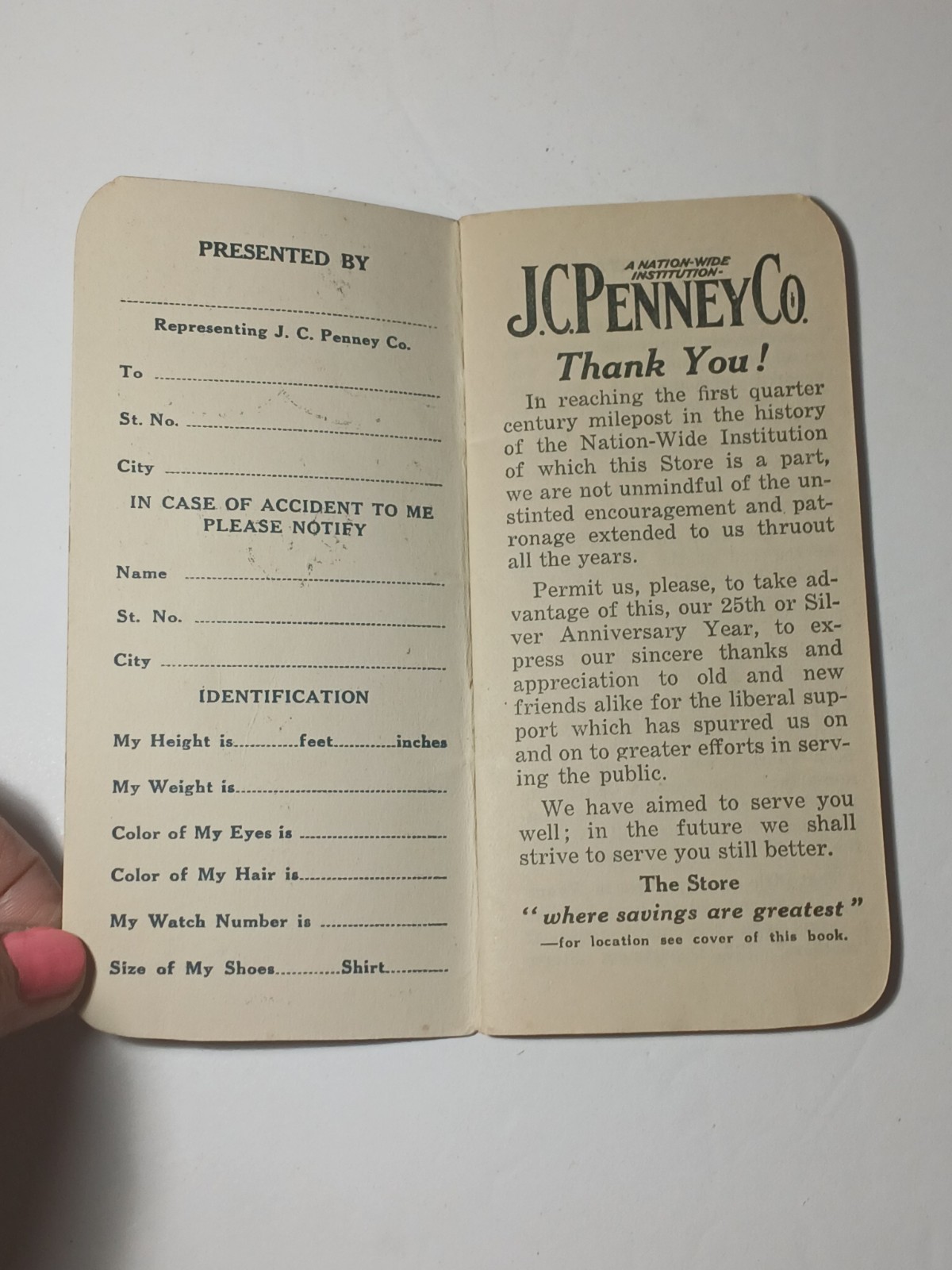 1927 Vintage Antique Fargo North Dakota JC Penney Advertising Ledger Book 25th