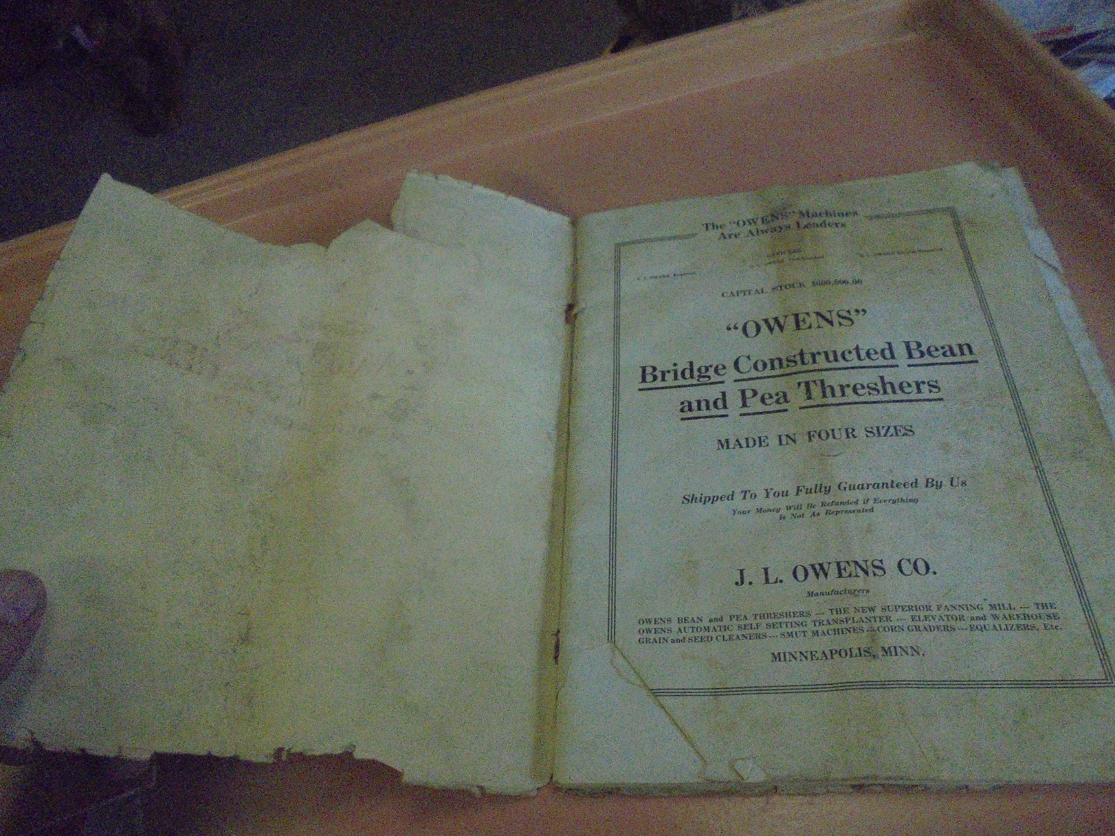 Vintage The Owens Pea and Bean Threshers booklet circa 1915