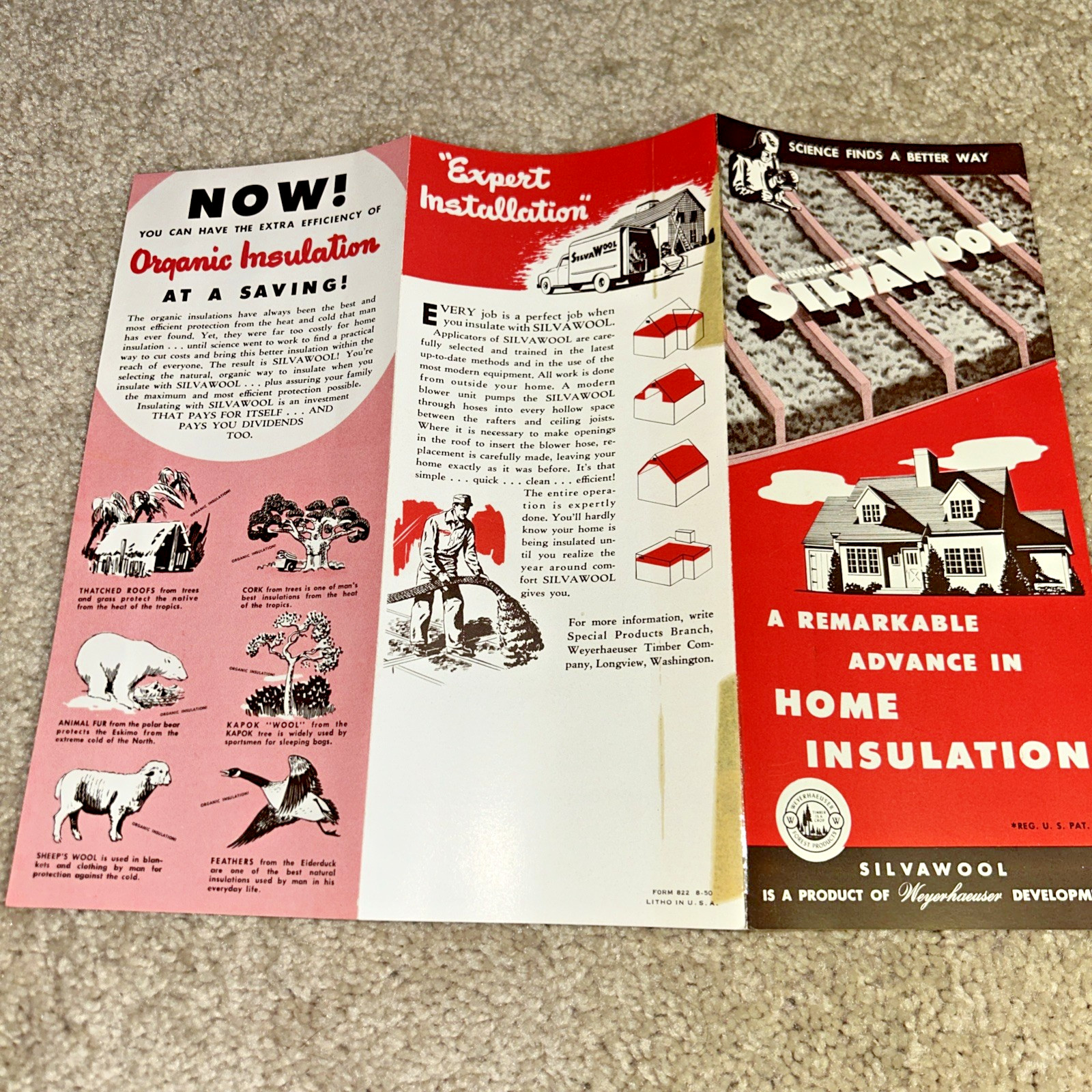 1950s Vintage WEYERHAEUSER DEVELOPMENT – SILVAWOOL HOME INSULATION Brochure