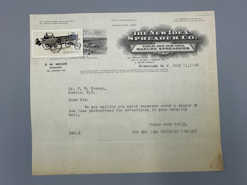 1923 NEW IDEA Manure SPREADER Mini PHOTOGRAPH Farm Advertising Letter