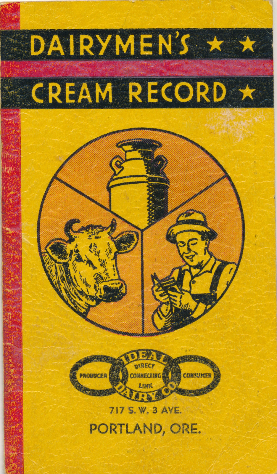 1939-40 Dairymen&rsquo;s Cream Record, Ideal Dairy Co Adv., Portland, OR Record Book