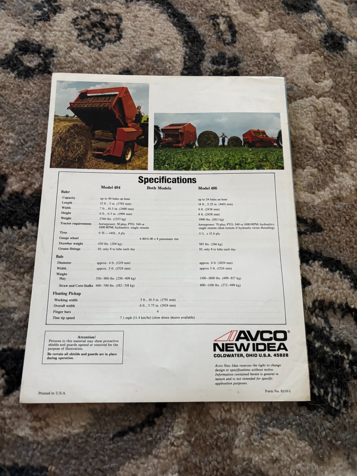 New Idea 484 486 Round Baler For 1983 Brochure DCPA26