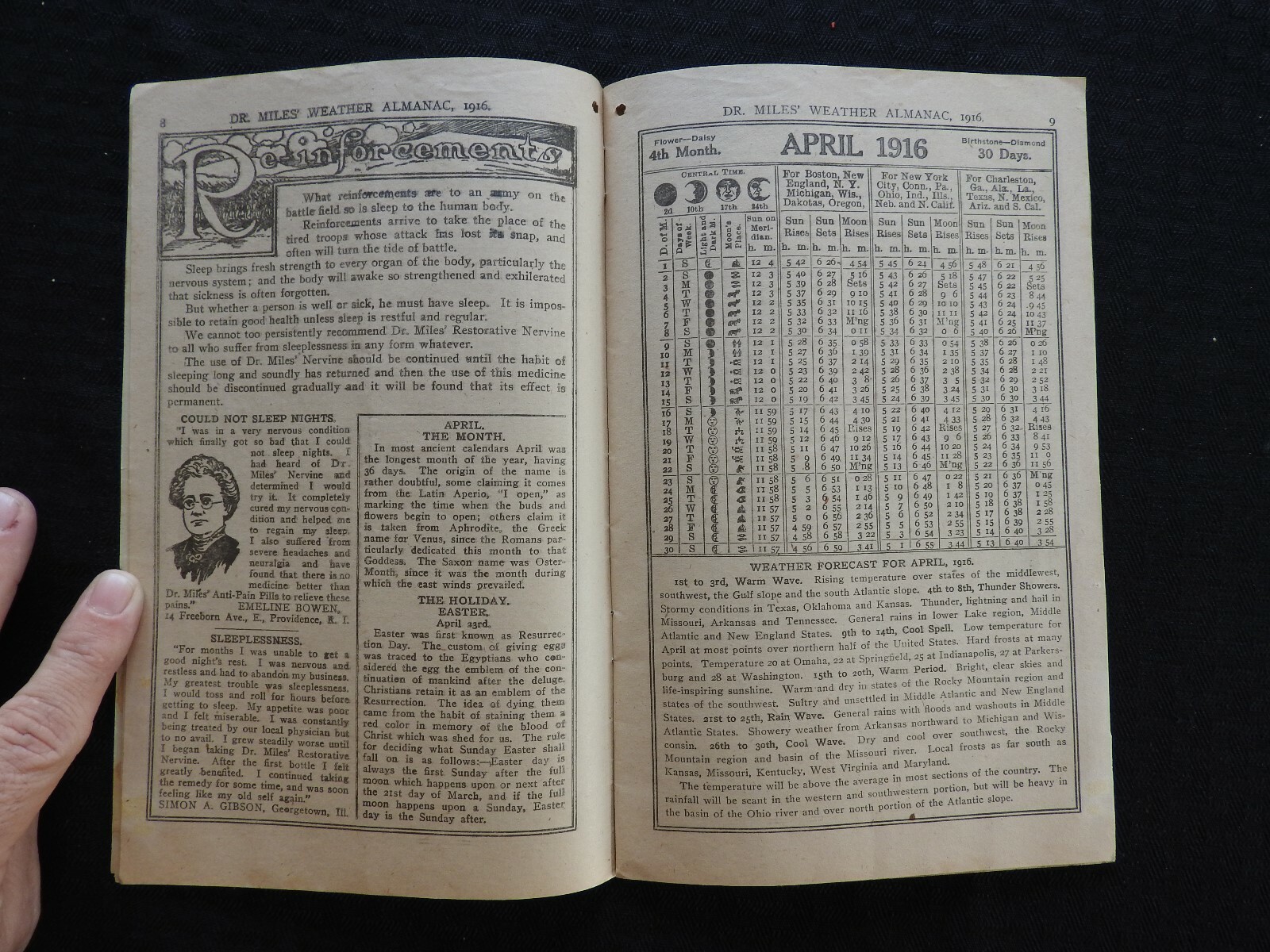 1916 1929 DR. MILES NEW WEATHER Almanac & Handbook- ELKHART IN VERY GOOD SHAPE