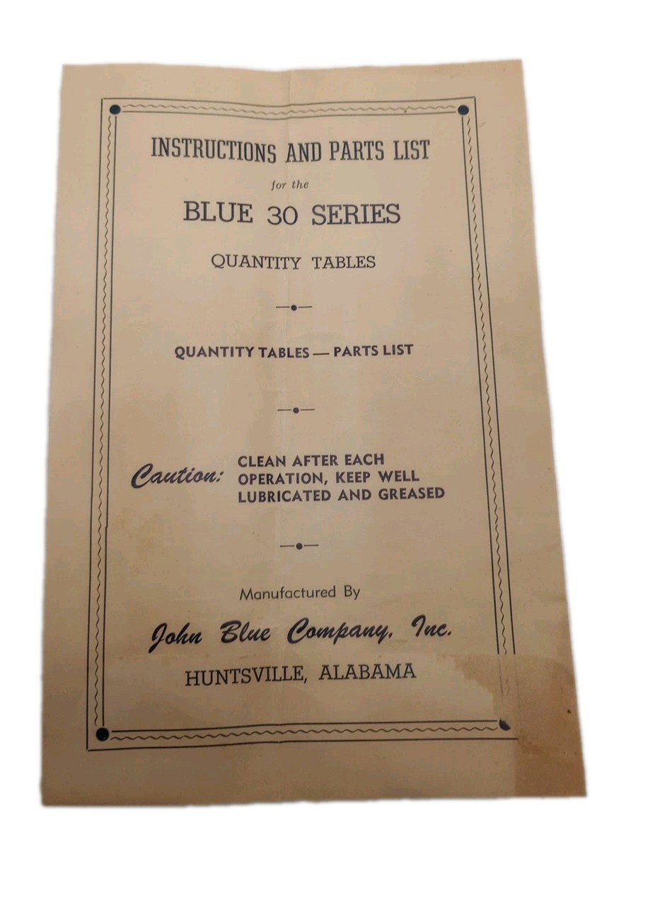 RARE John Blue Dependable Farm Machinery Blue 30 PARTS LIST & Instructions Ala.