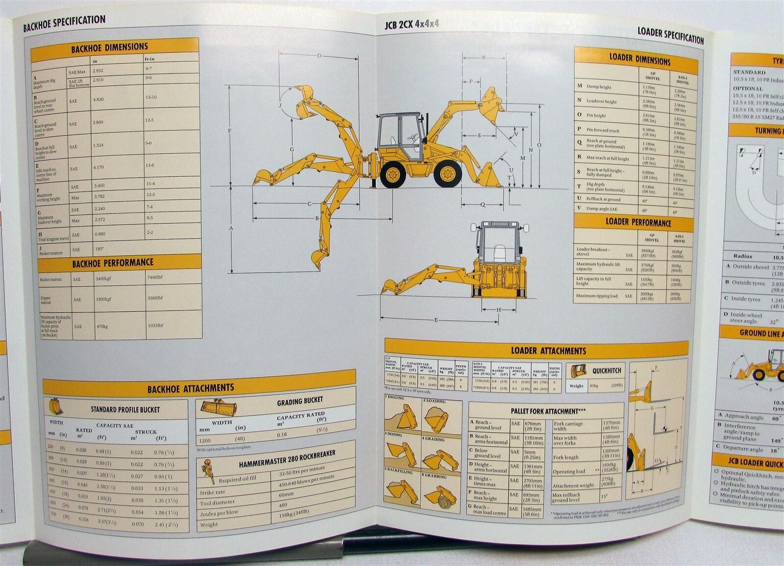 1992 JCB 2CX 4X4X4 Backhoe Loader Specifications Construction Sales Brochure