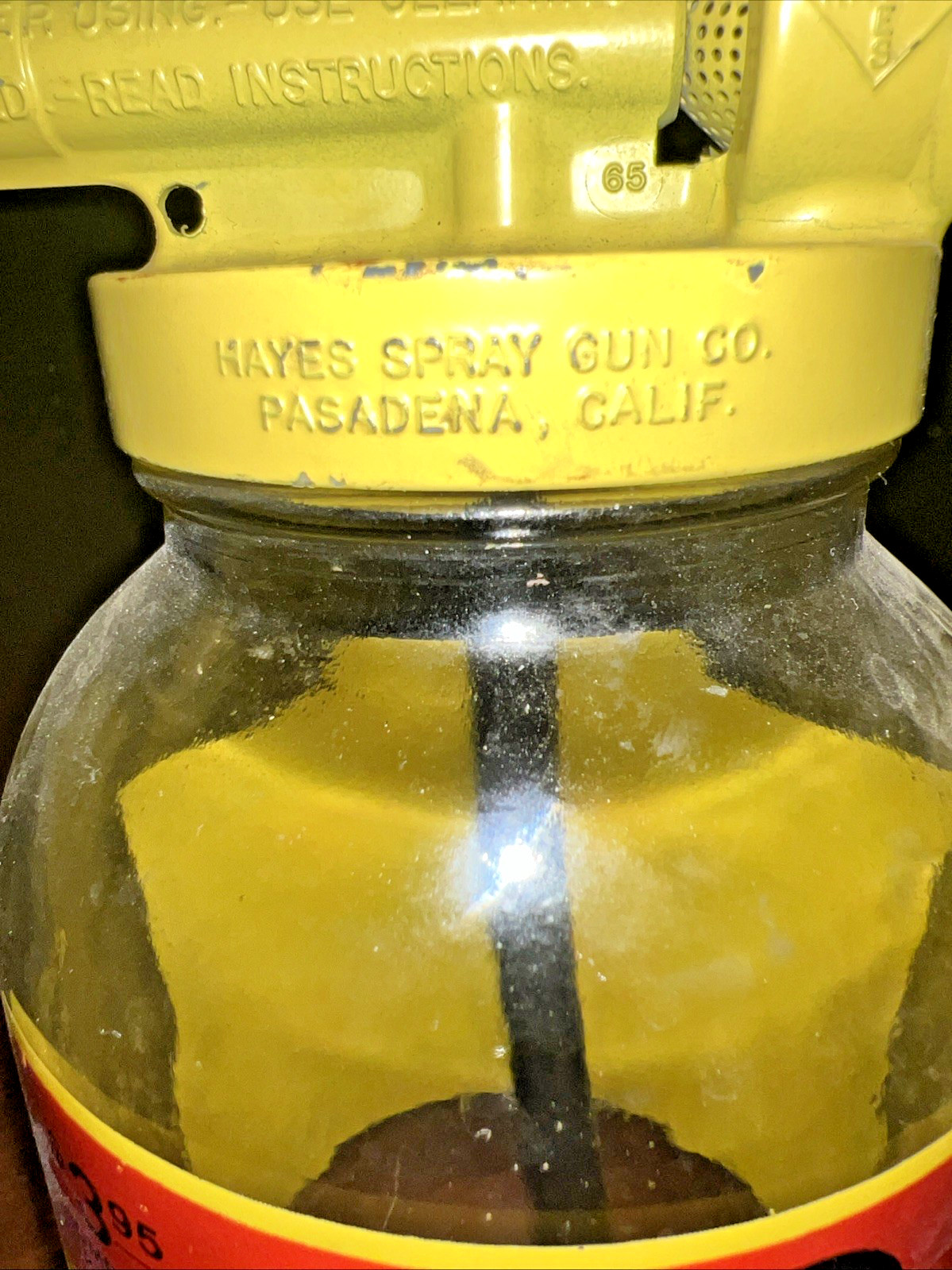 Vintage 1970 Ortho Lawn Sprayer Glass Jar Yellow Metal Lid 8&Prime; With Instructions