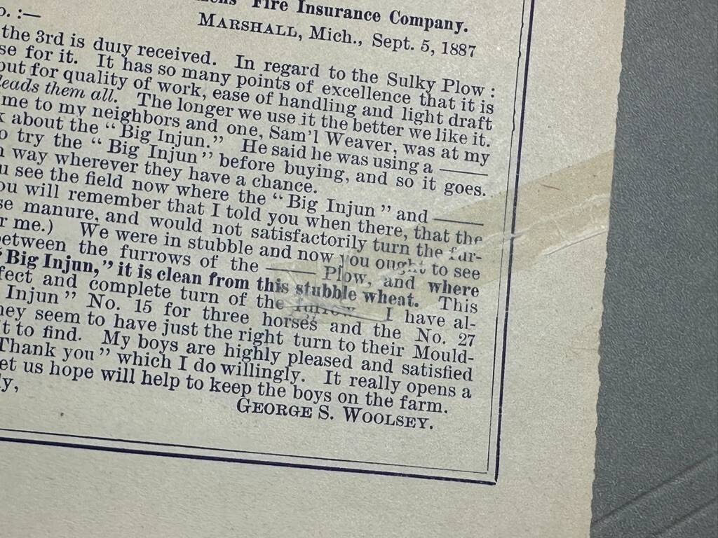 1888 GALE PLOW Big Injun FARM Advertising ALBION Michigan Circular