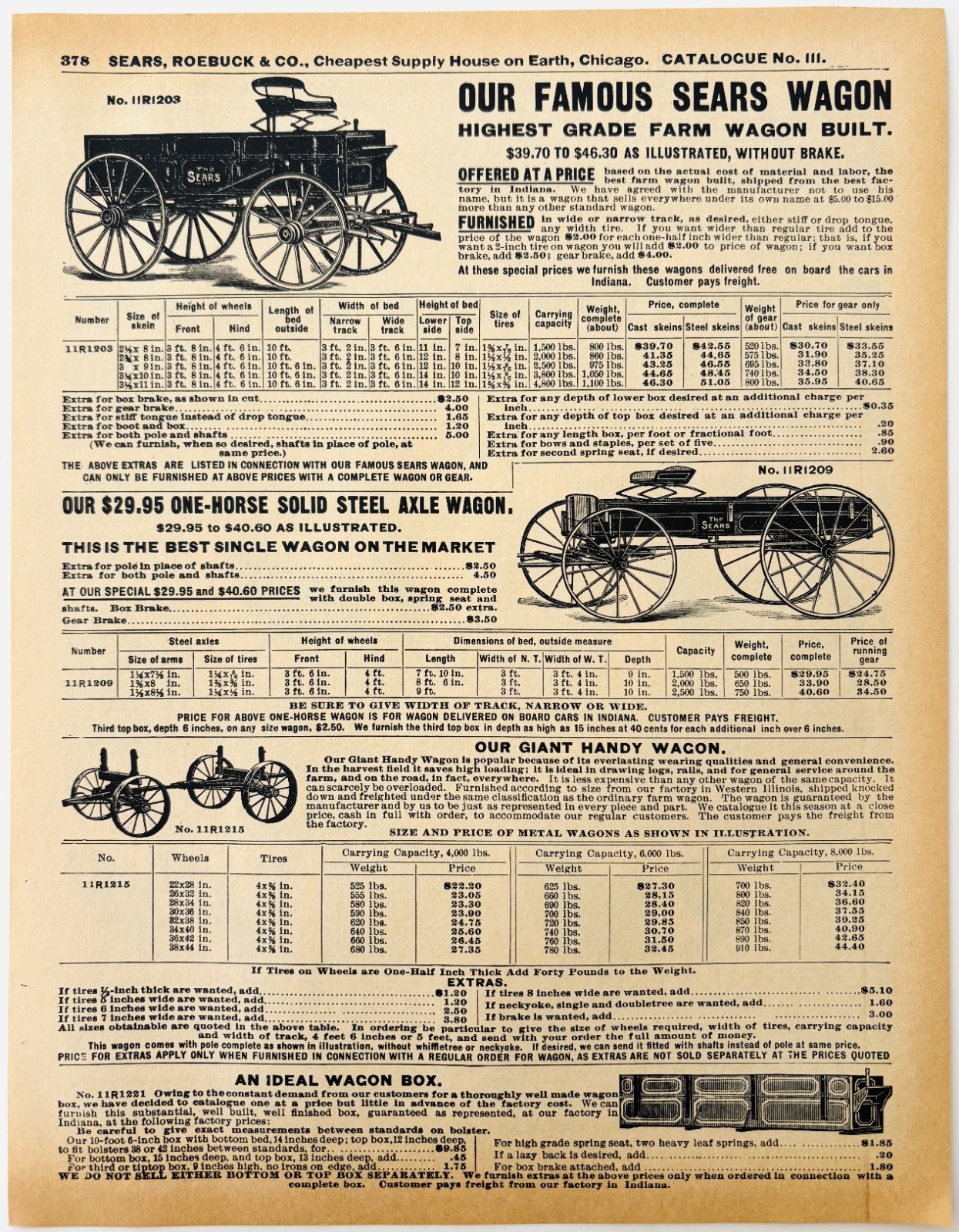 1969 Agriculture Horse Drawn Wagons 1901 Repro Advertisement Sears DWU16H