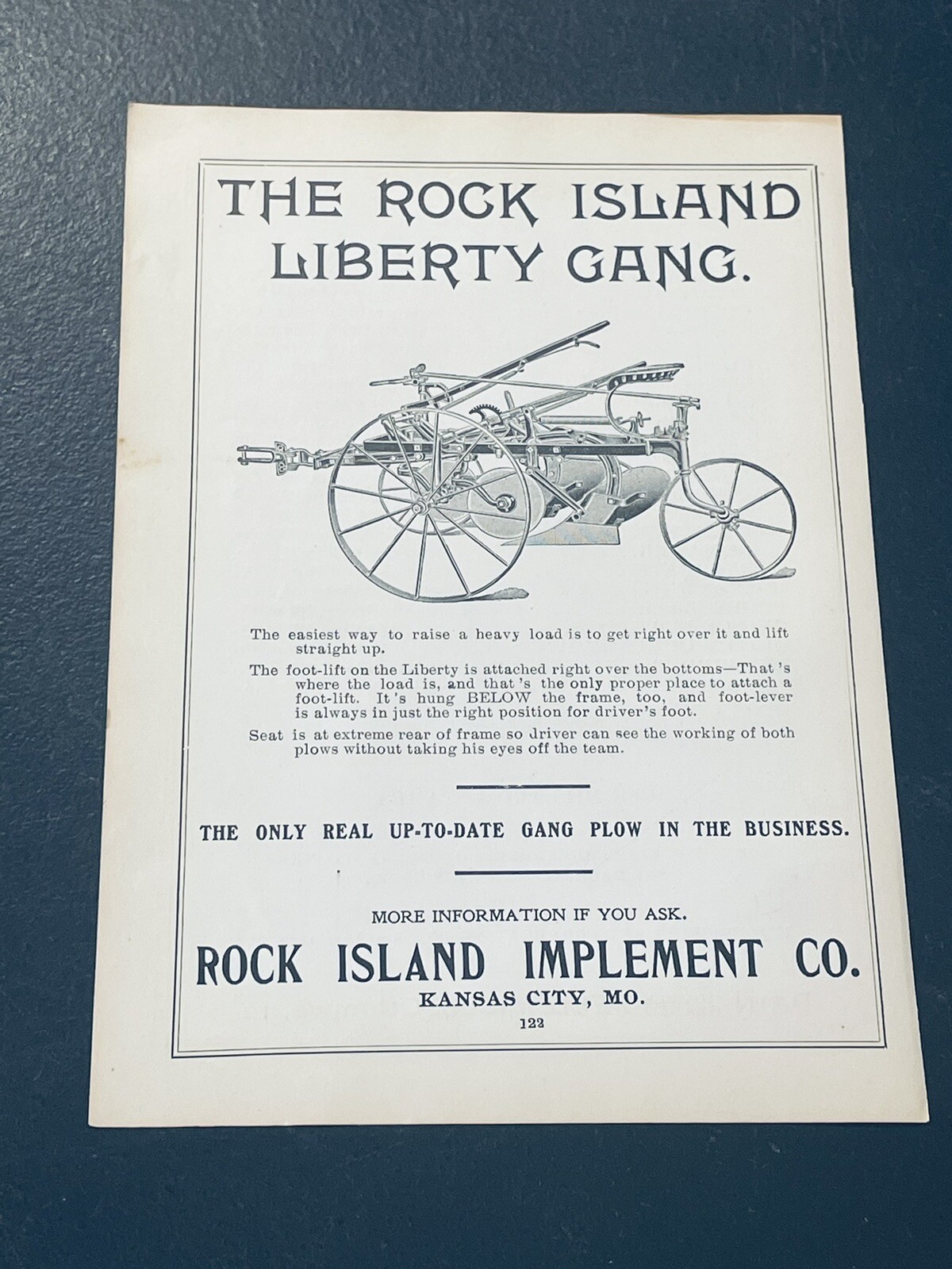 ORIGINAL 1907 The Rock Island Liberty Gang Farm Implement Advertising