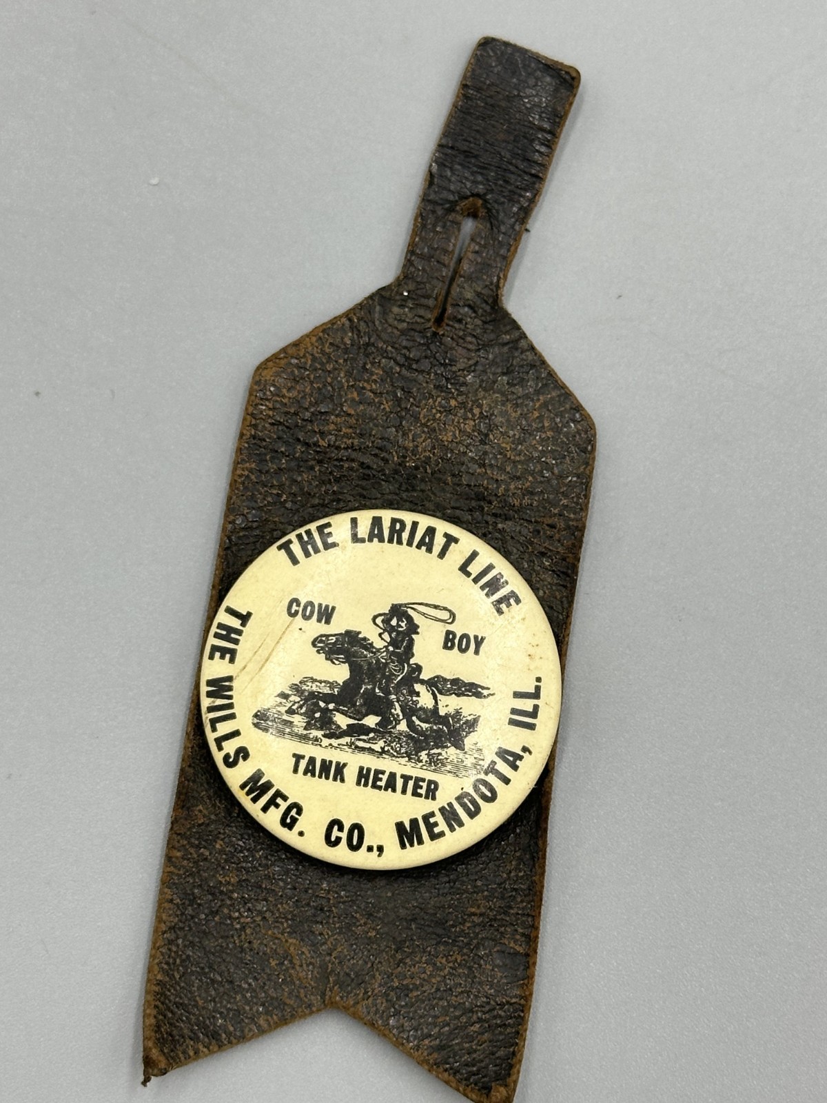 1910s Wills Lariat Line Cowboy Livestock Tank Heater Mendota IL Watch Fob Antque