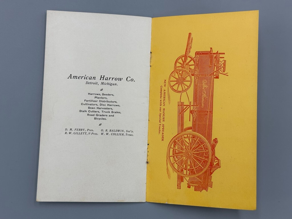 c 1900 NEW AMERICAN MANURE SPREADER Harrow Co. FARM Advertising DETROIT MI