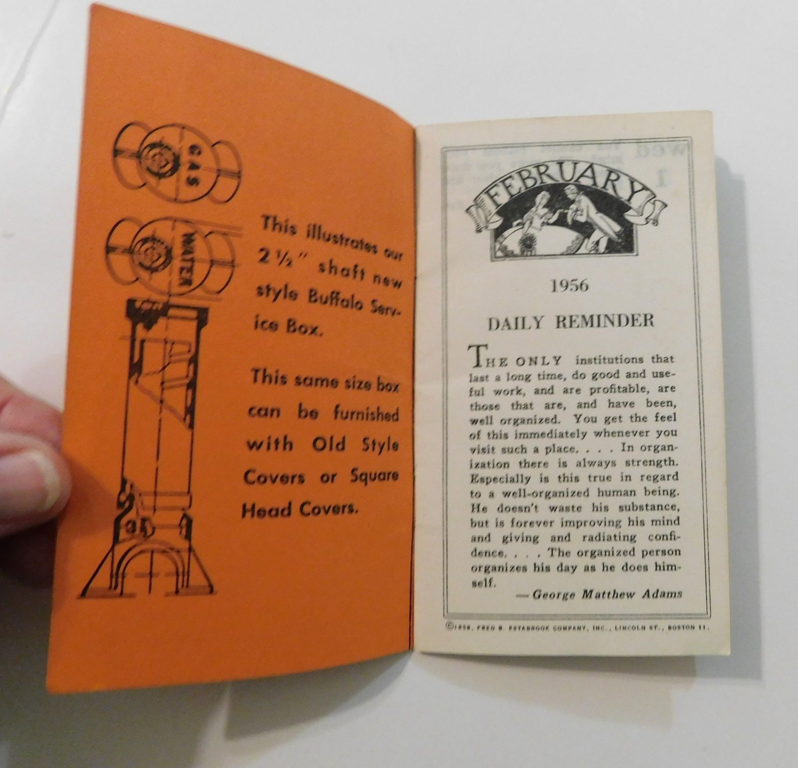 Opelika Foundry February 1956 Daily Reminder Booklet Orange Vintage Ephemera