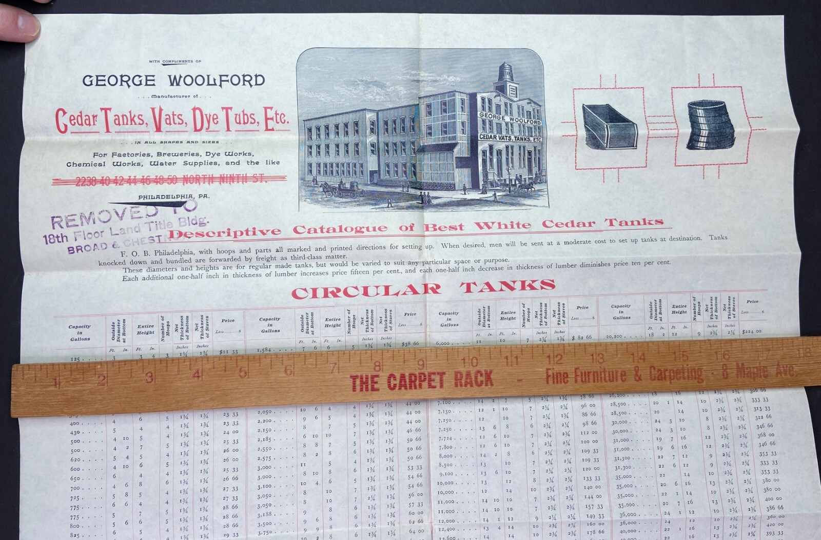 RARE LG Broadside Catalog – George Woolford – Cedar Tanks Vats Dye Tubs 1890s