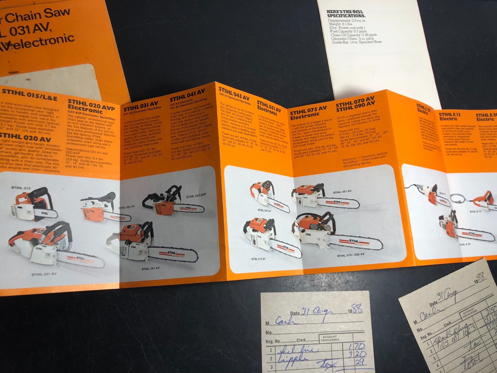 Stihl Chainsaw Owner’s Manual, Brochure, Sales Receipt