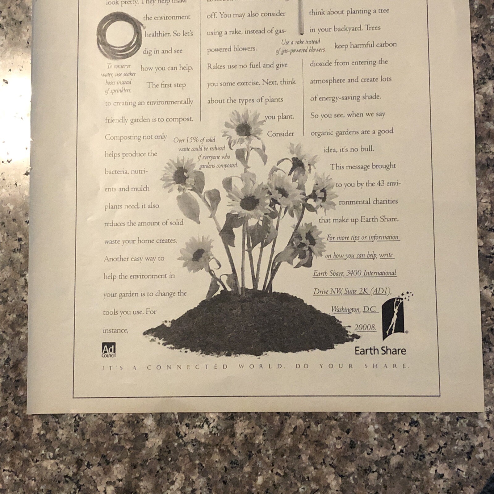 1999 Earth Share PRINT AD Why Organic Gardening Isn’t Bunch Of Manure VTG 1990s