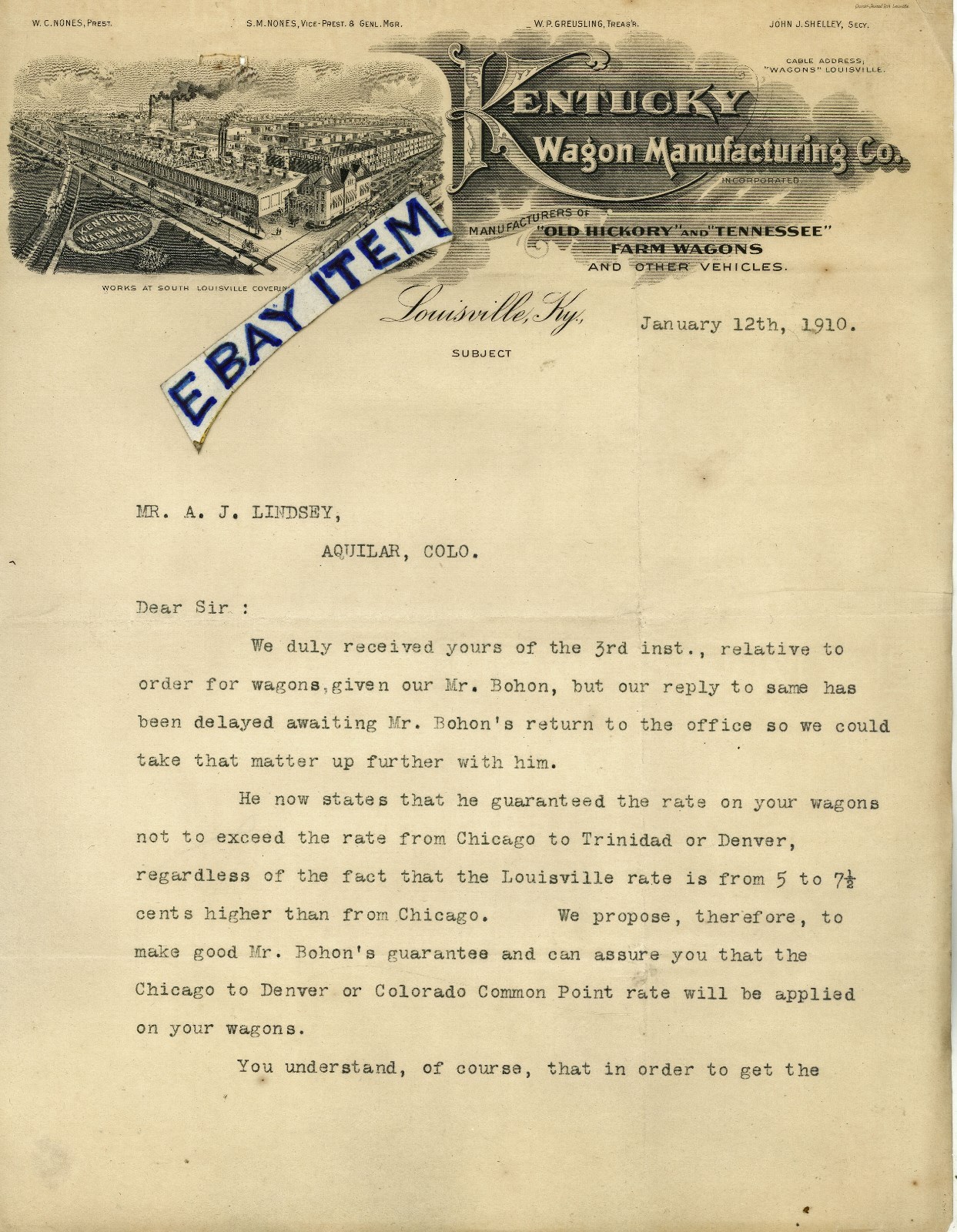 1910 LETTERHEAD Louisville KENTUCKY WAGON MANUFACTURING Nones Greusling Shelly