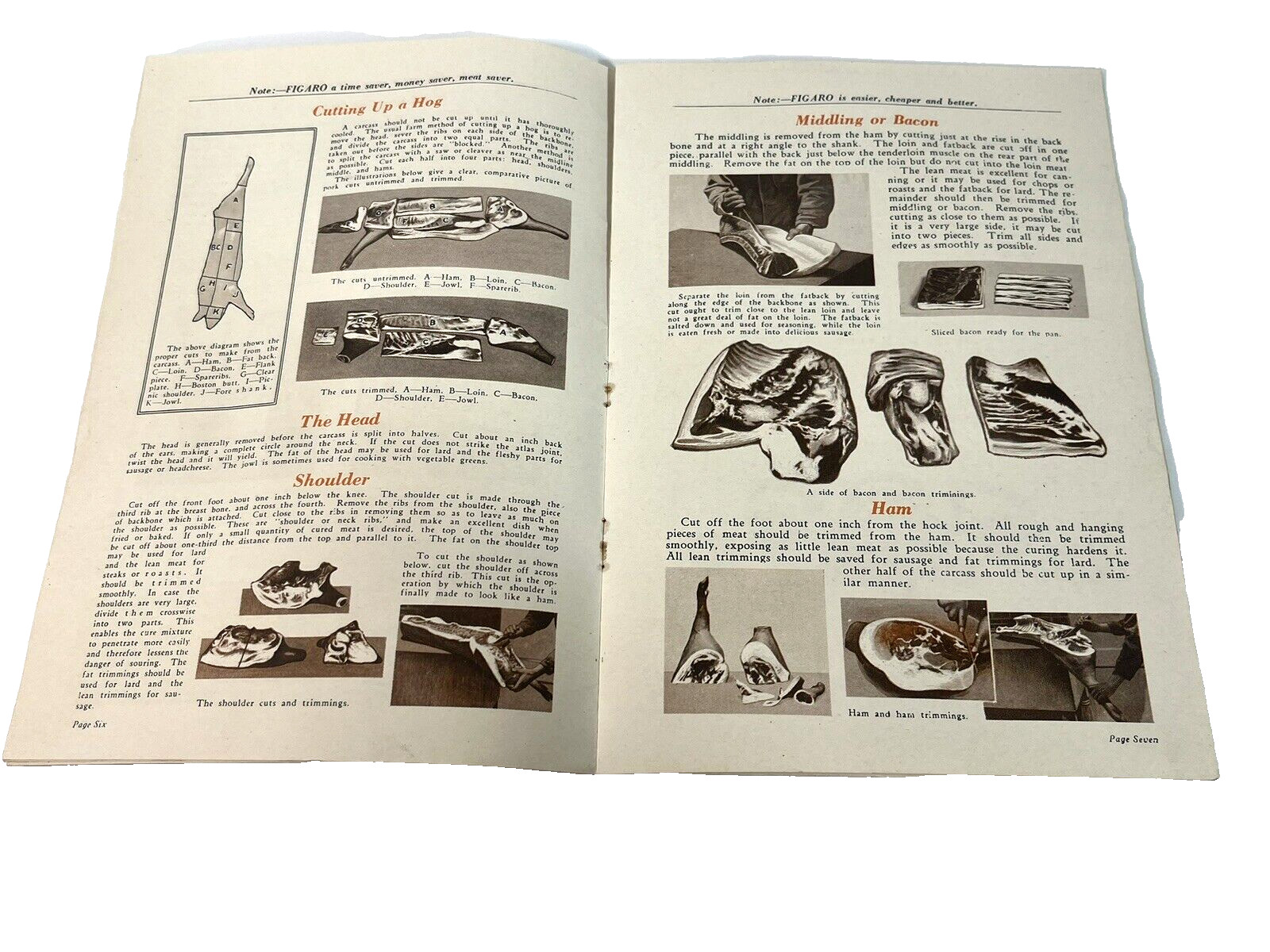 Figaro&rsquo;s Message Booklet Butchering Pigs Curing Liquid Smoke Dallas TX 1930