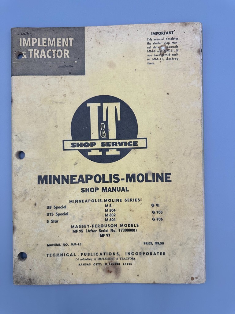 c 1970 IMPLEMENT & TRACTOR Shop Manual MINNEAPOLIS MOLINE Farm Advertising