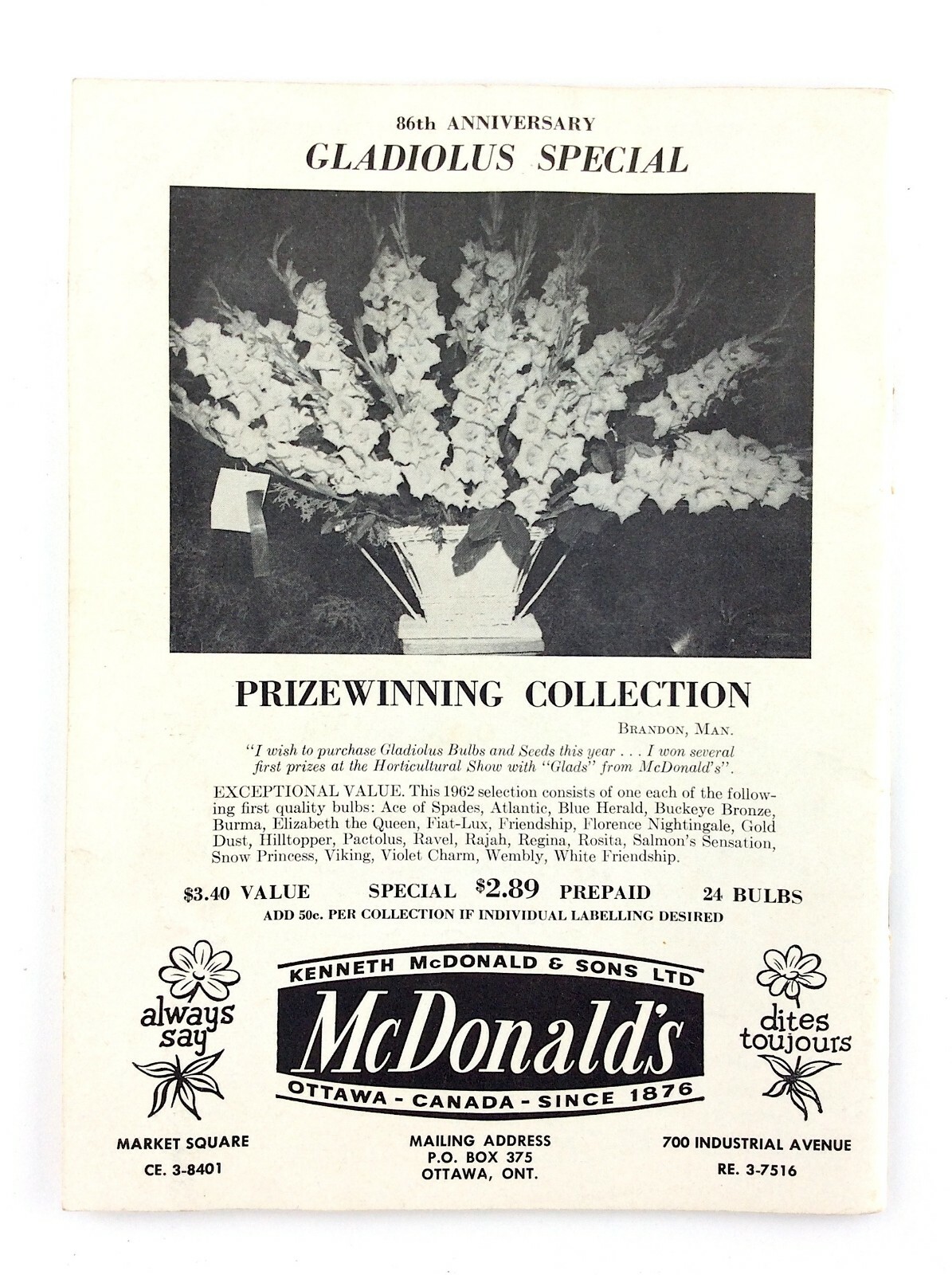 Garden Catalogue 1962 Mcdonalds Flowers Plants Booklet Catalog L324