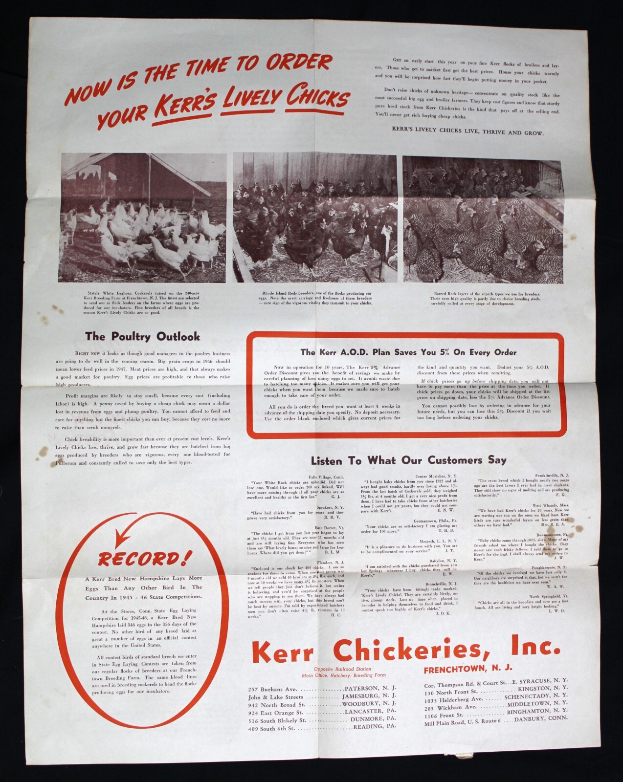 KERR CHICKERIES CHICKEN FARMING POULTRY MANUAL ADVERTISING MAILER 1940s VINTAGE
