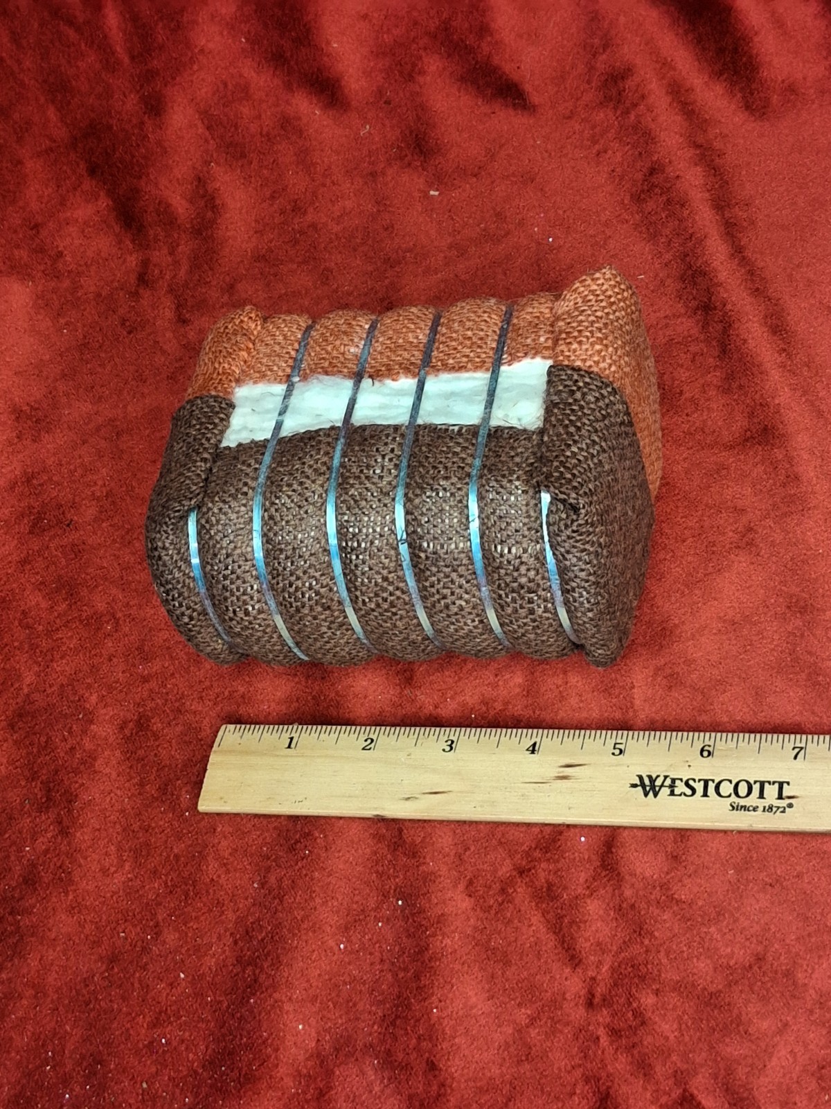 Vintage Miniature Cotton Bale Souvenir Advertising Paperweight Sample Rustic 6&Prime;