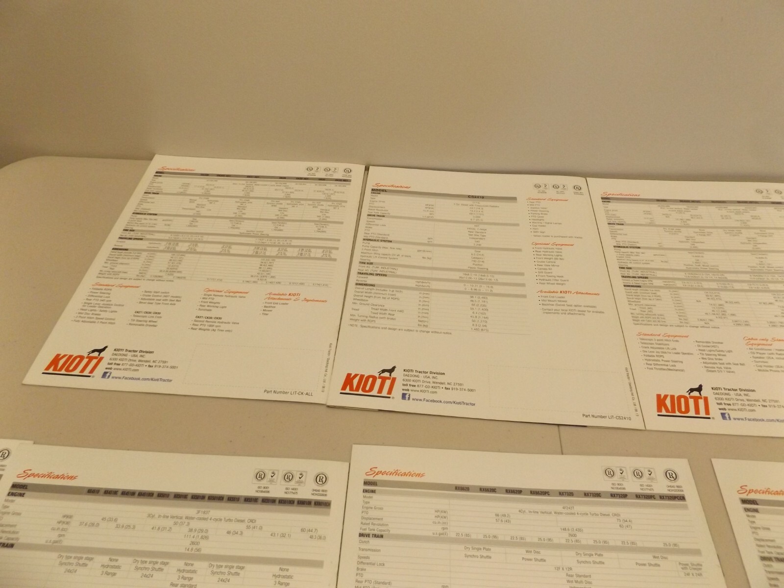 9-pc. KIOTI COMPACT, SUB-COMPACT, UTILITY TRACTORS, 2013-2014
