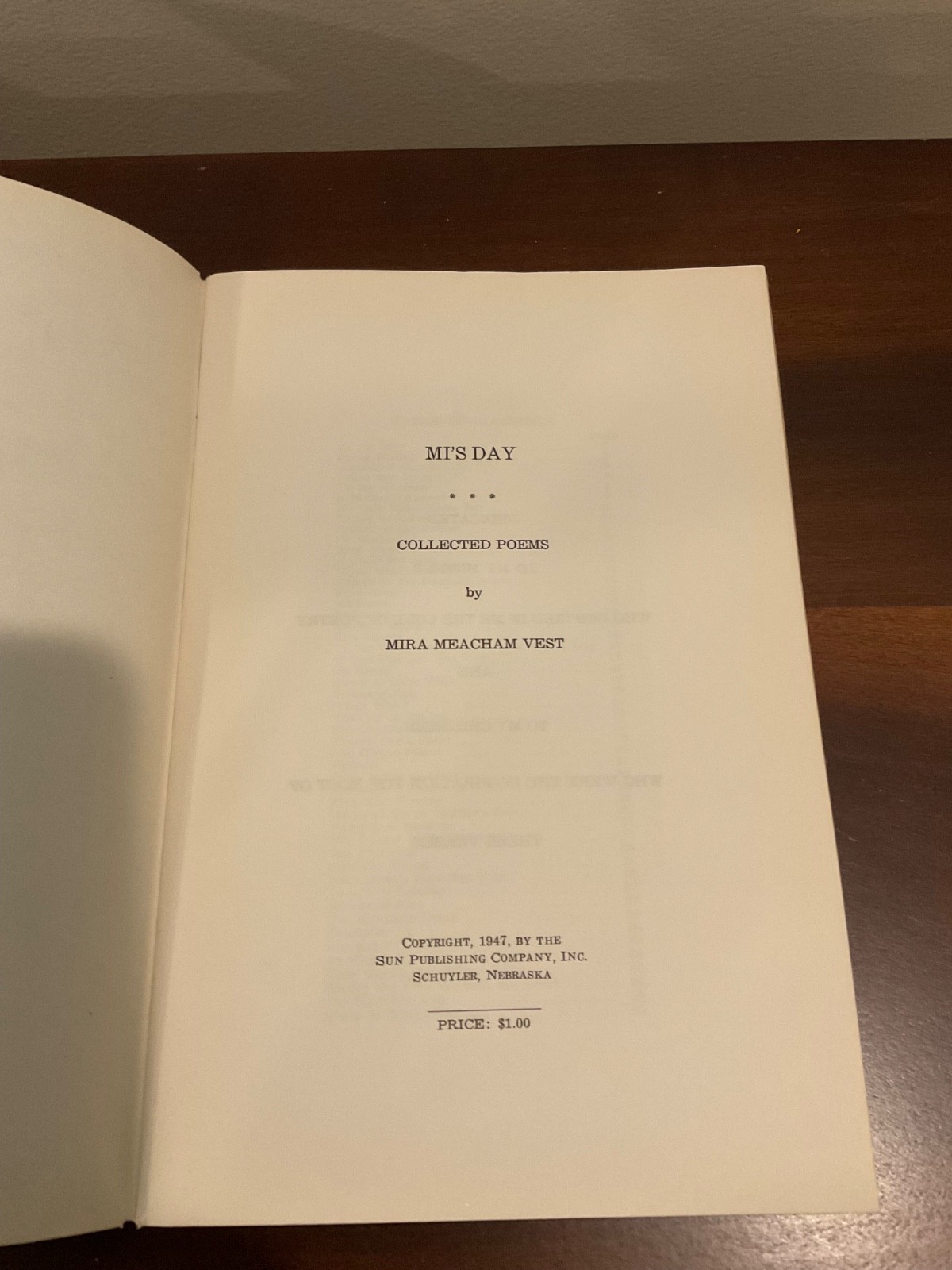 Poetry booklet “Mi’s Day” by Mira Meacham Vest of Schuyler Nebraska 1947, SIGNED