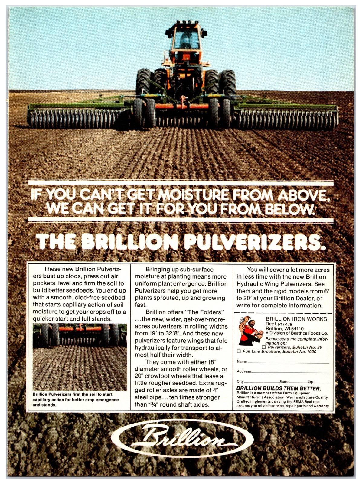 Vintage 1984 Brillion Pulverizers Original Print Ad (8in x 11in) Advertisement