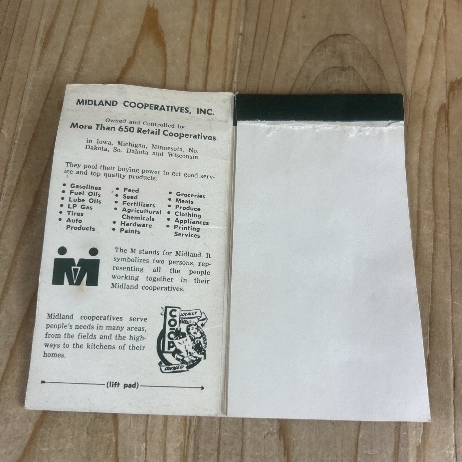 Vintage Midland Cooperative Advertising Memo Book Pocket Note Pad