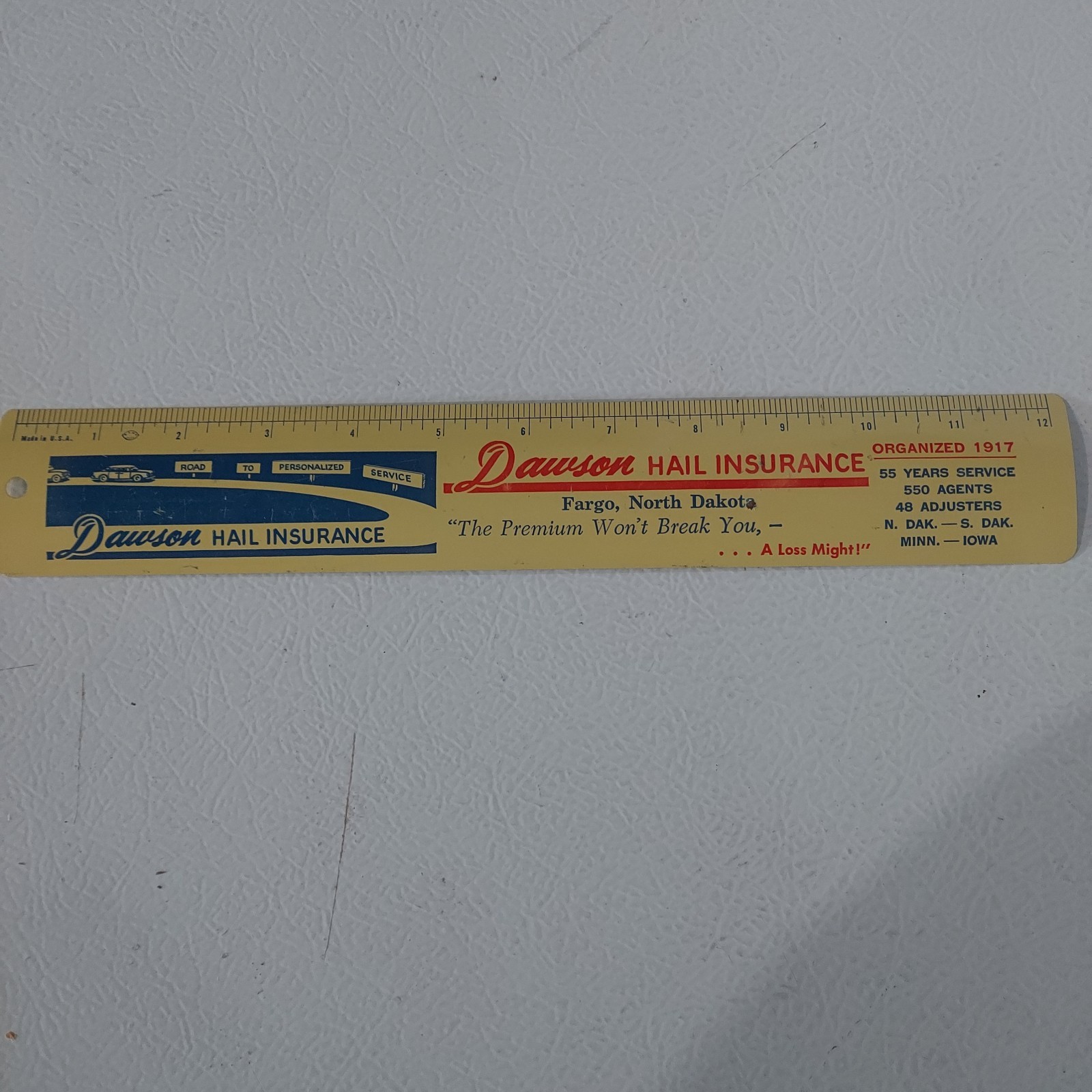 Vintage 1970&rsquo;s Metal Agriculture Advertising Ruler Dawson Crop Hail Insurance