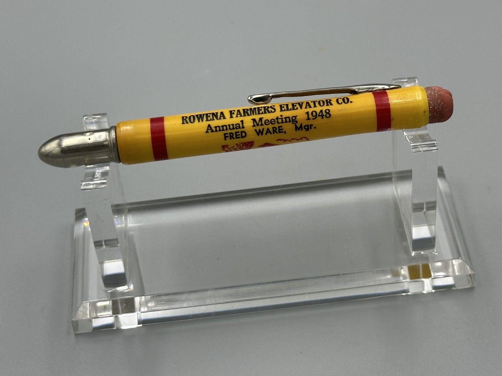1948 FARMERS ELEVATOR Advertising COWBOY Vintage BULLET PENCIL Minnesota ROWENA