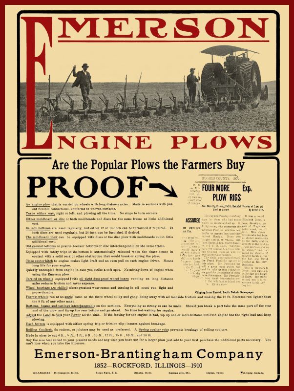 1910 Emerson Brantingham NEW Metal Sign: Engine Plows – Rockford, Illinois