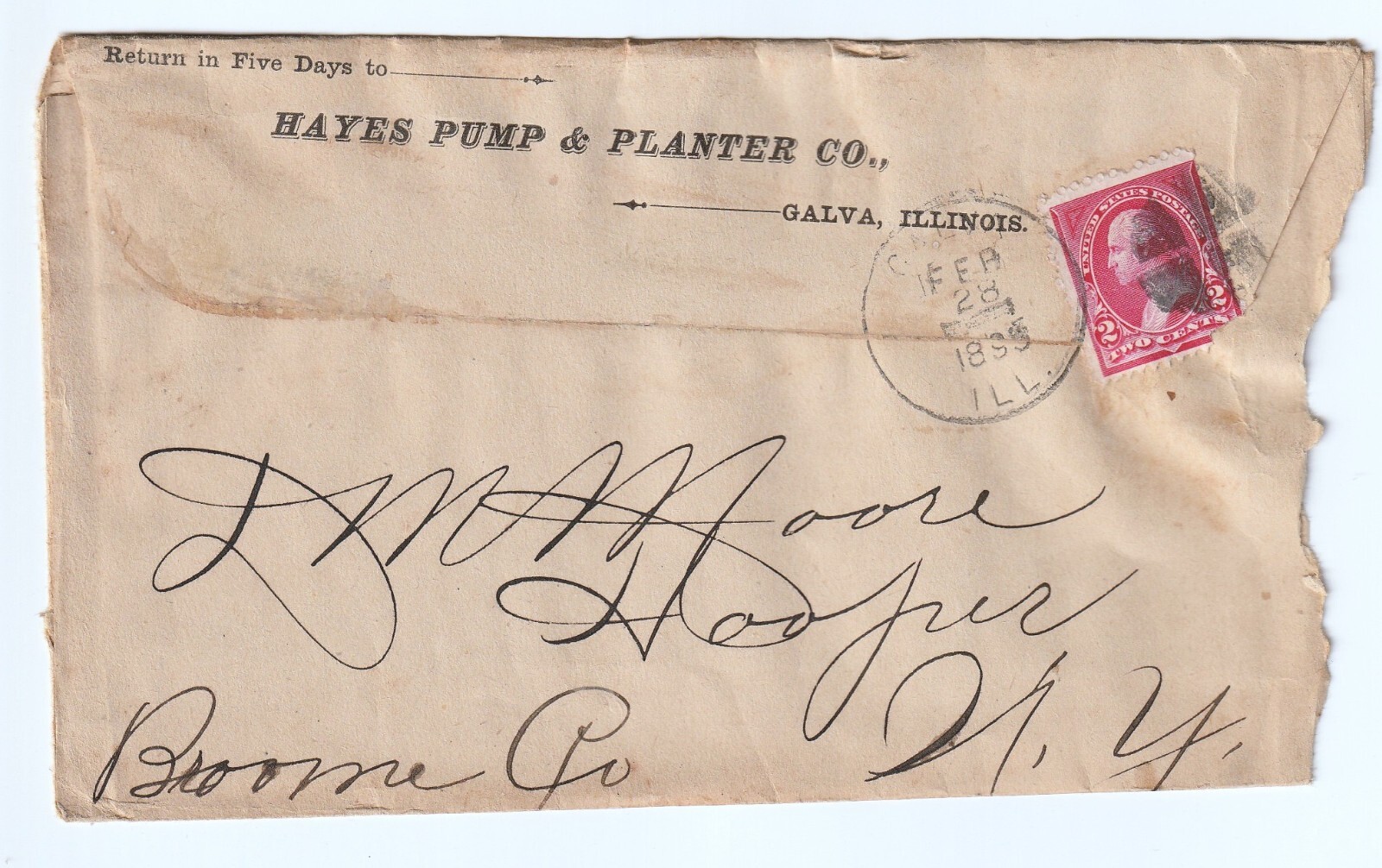 SUPER Hayes Pump & Corn Planter Co Galva Illinois- 1895 Bill letter head Cover
