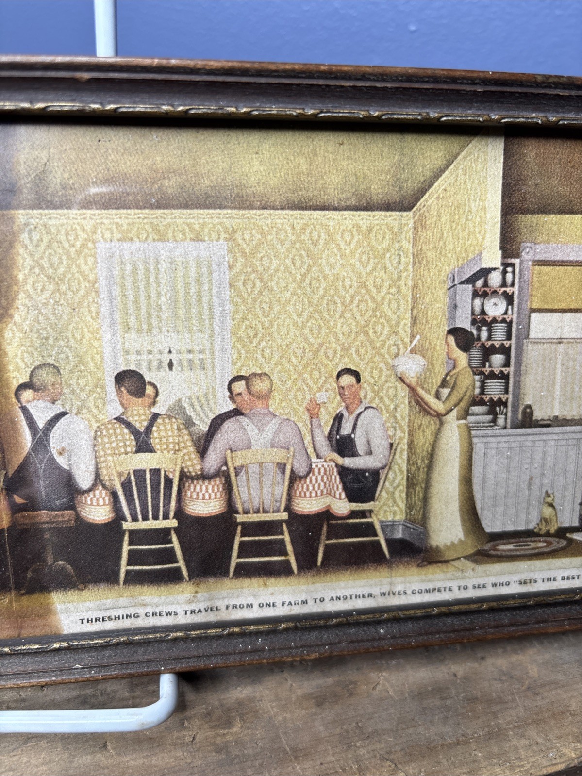 1930s Dinner For Threshers Farming Homestead Print Sign Grant Wood Glass Framed