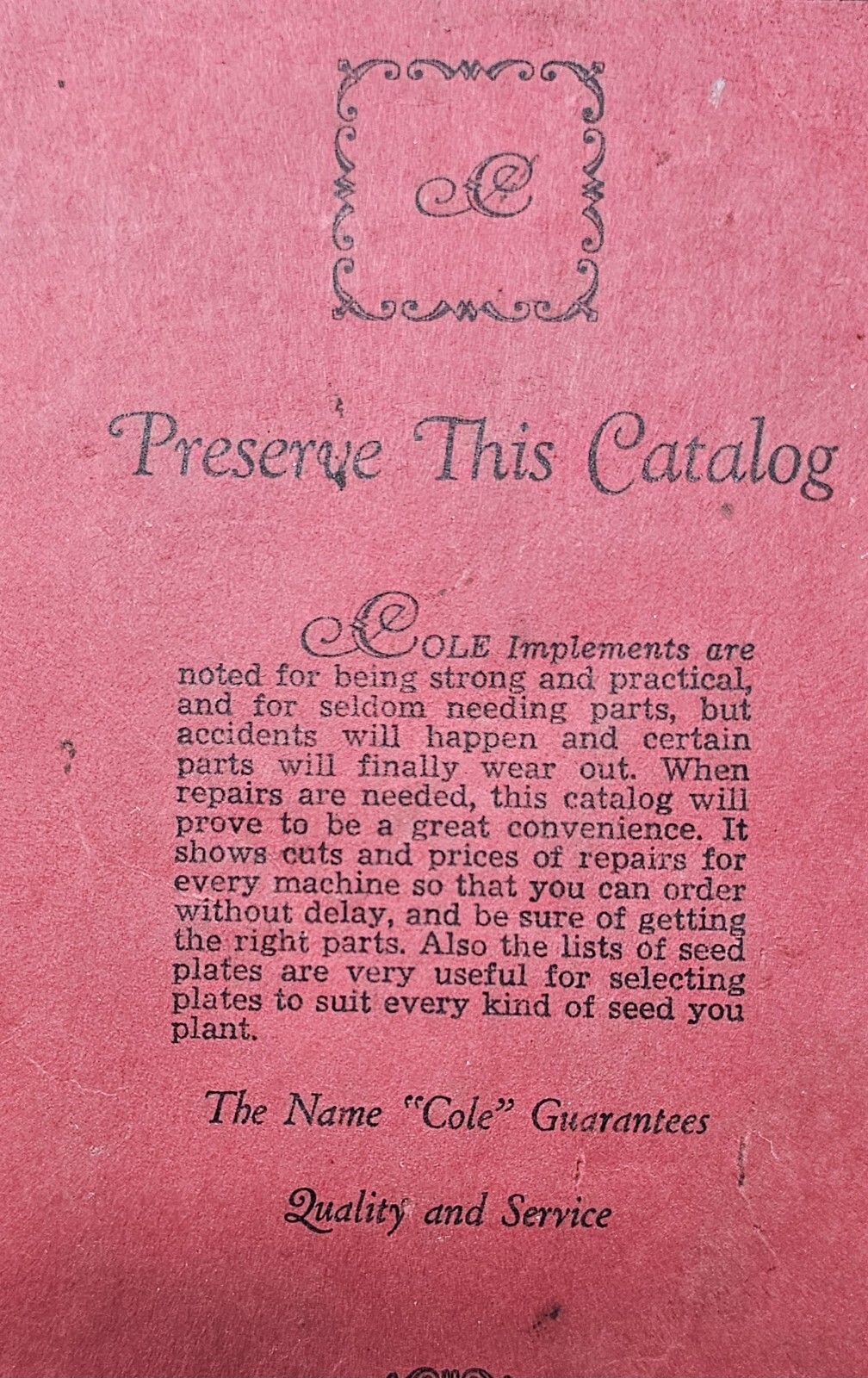 Vintage 1957-1958 Cataog Of Cole Cotton Planters, Etc By Cole Manufacturing Co