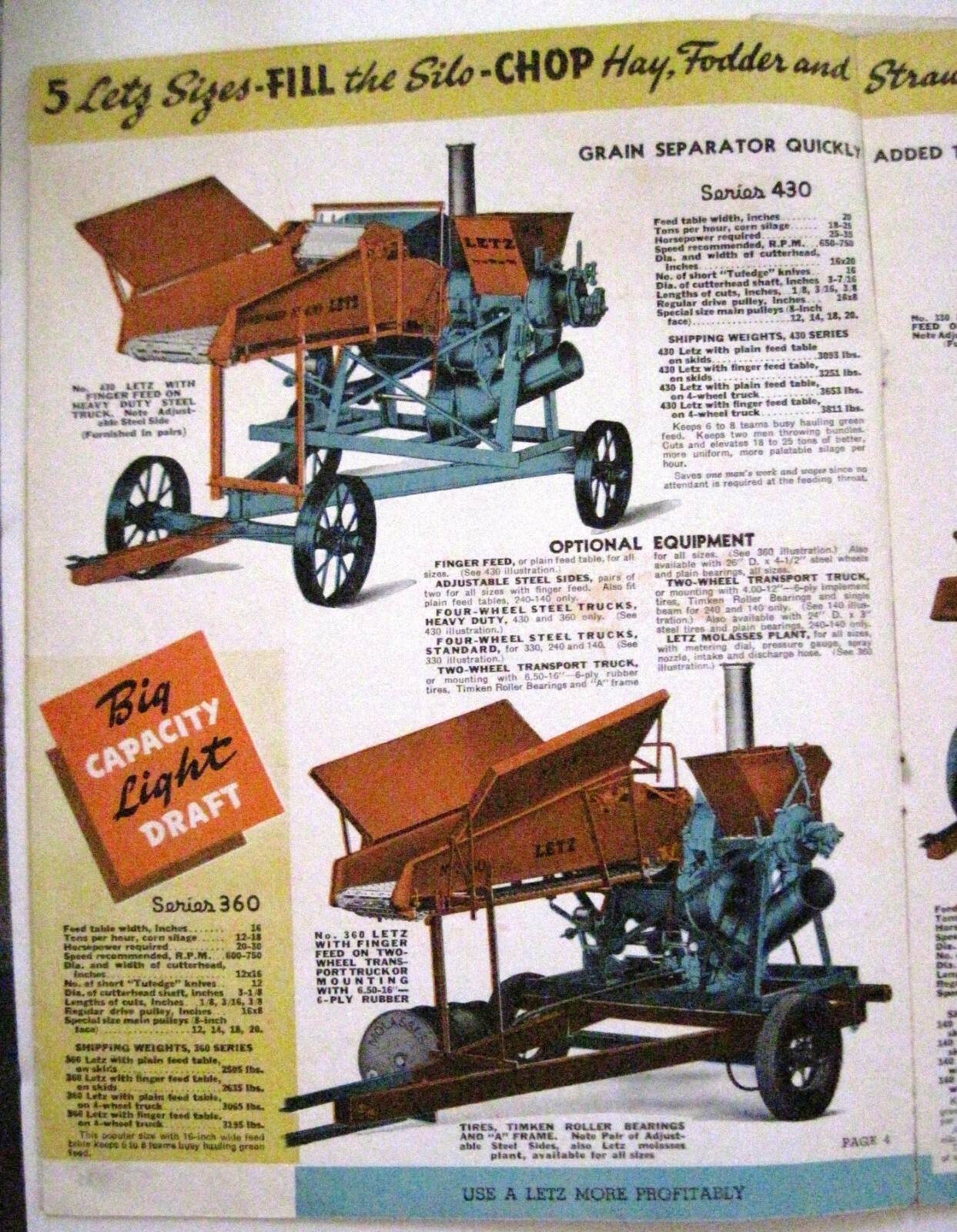 1939 Catalog « Letz » Farm Equipment w/ (4) Pamphlets – Describes Cows Stomach *