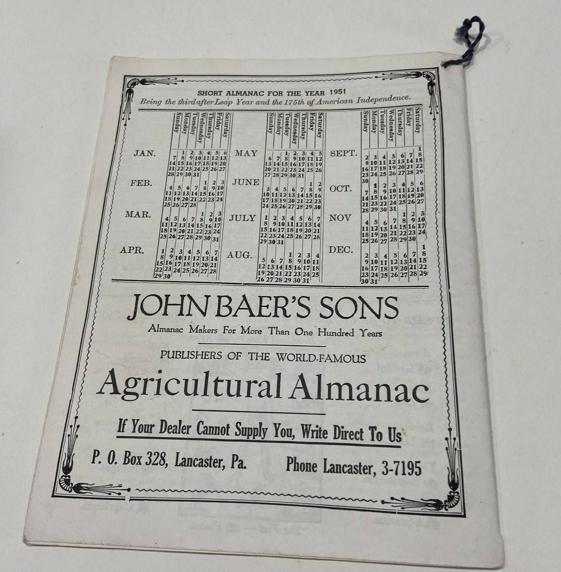 John Baer&rsquo;s Sons Almanacs 1954, 1953, 1952, 1951, & 1950 Almanacs – Lot of 5x