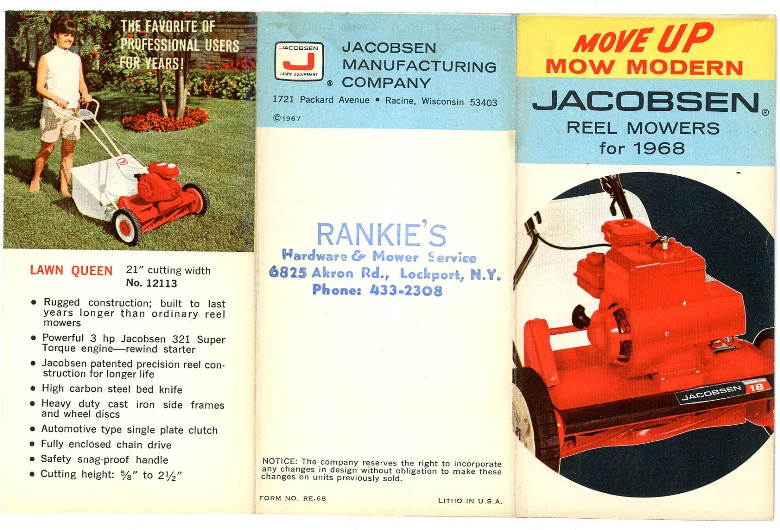 Jacobsen Reel Mowers 1968 Lawn Prince Manor Estate 26 brochure Jacobsen Man&rsquo;f