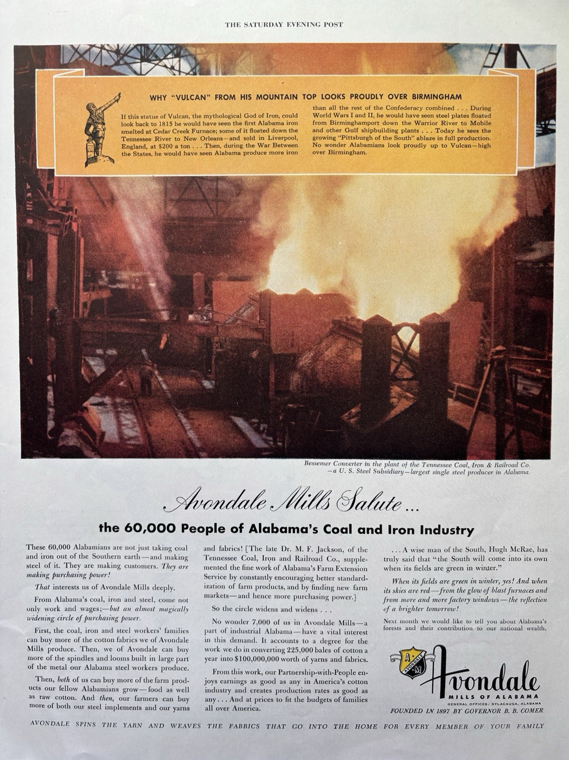 1948 Avondale Mills Alabama Bessmer Converter Tennesee Coal Iron Co VTG Print Ad