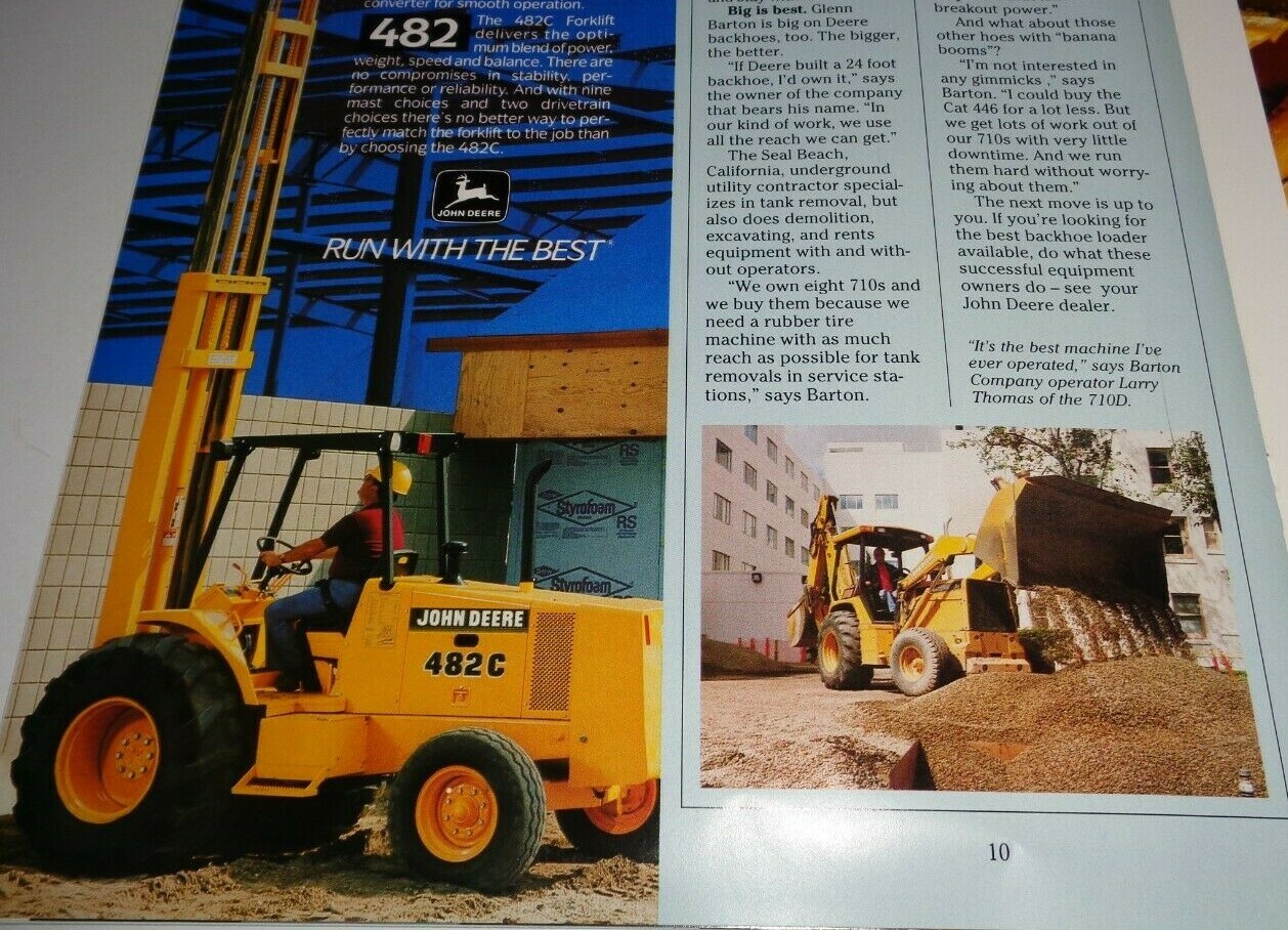 John Deere « Backhoe Brigades » Sales Brochure 5/94 310C/D 190E Excavator 482C JD