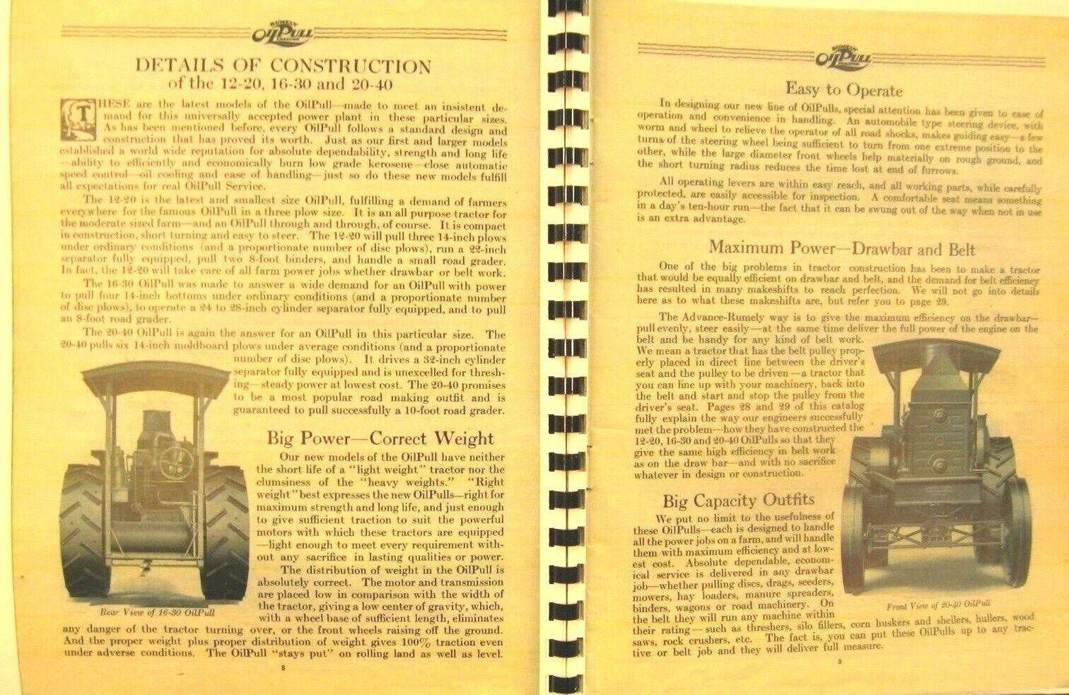 Vintage Advance- Rumely OIL PULL Farm Tractors Sales Catalogue All Models