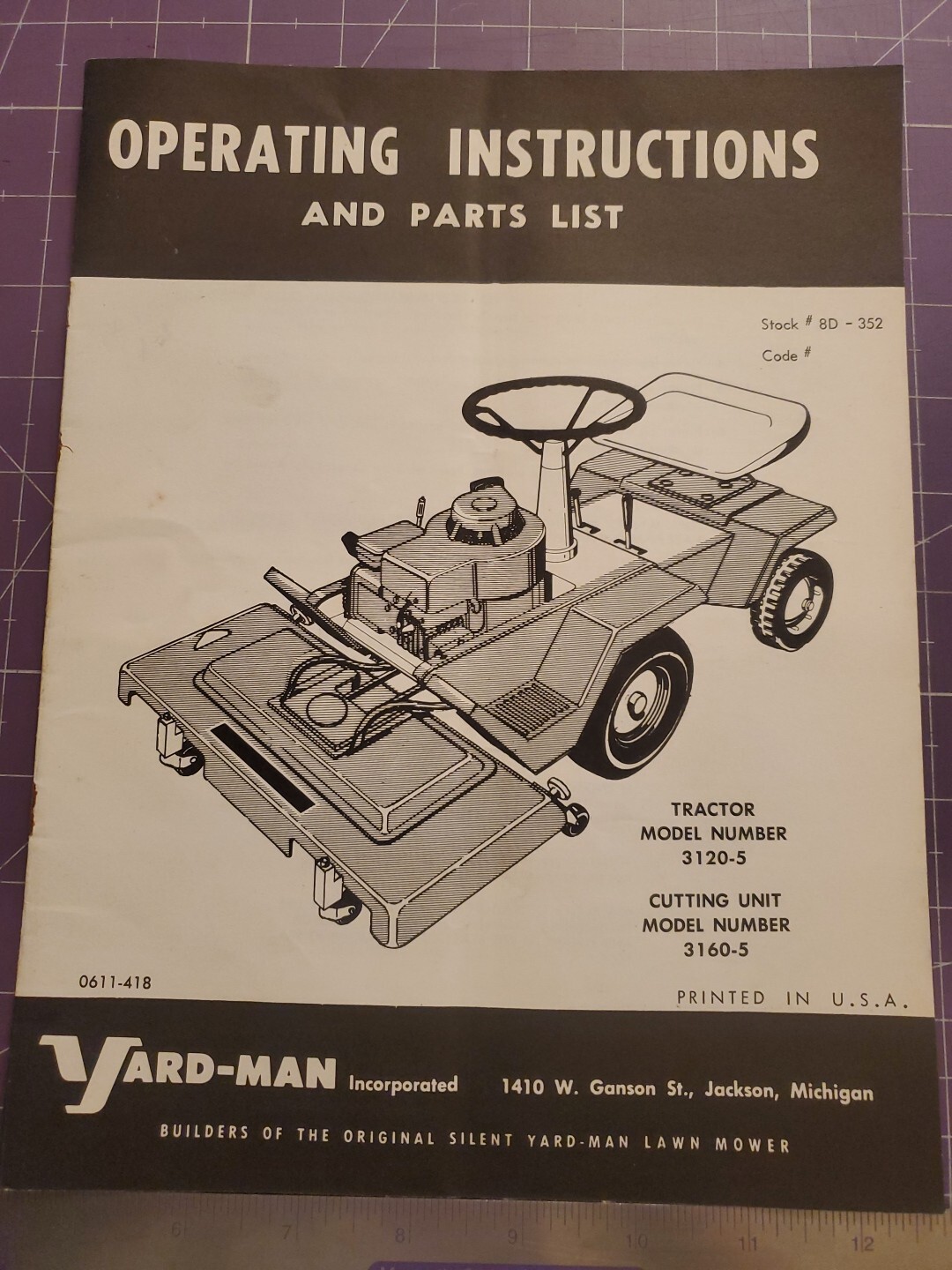 1960s Model 3120-5 Yard-Man Riding Lawn Mower Operating Instructions & Part List